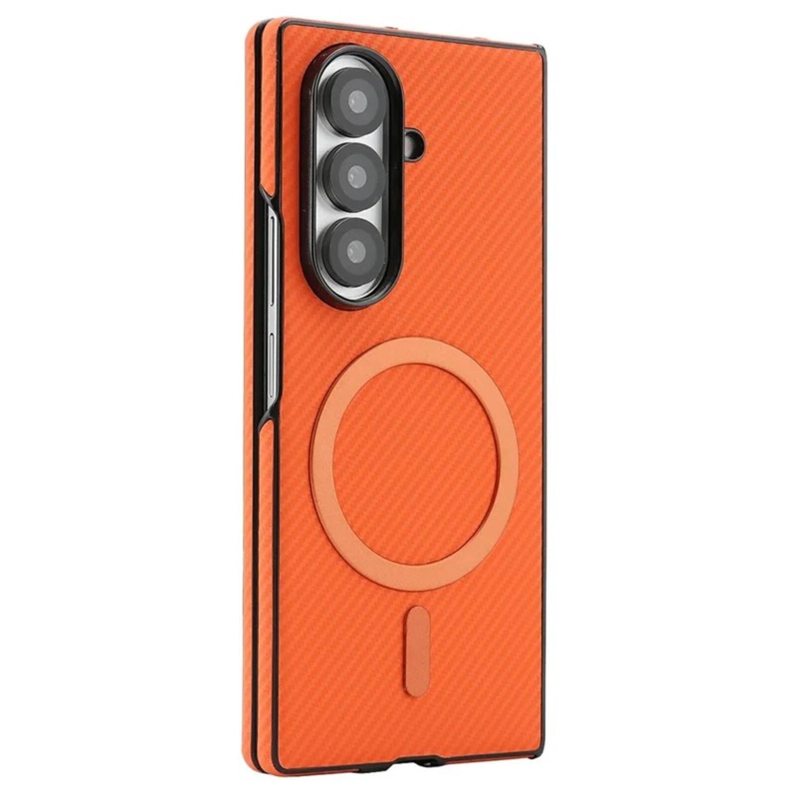 Alt View 4. UUCOVER - Magnetic Case for Samsung Galaxy Z Fold8 Ultra, Compatible with Magsafe Carbon Fiber Texture Shockproof Protective Cover - Orange.