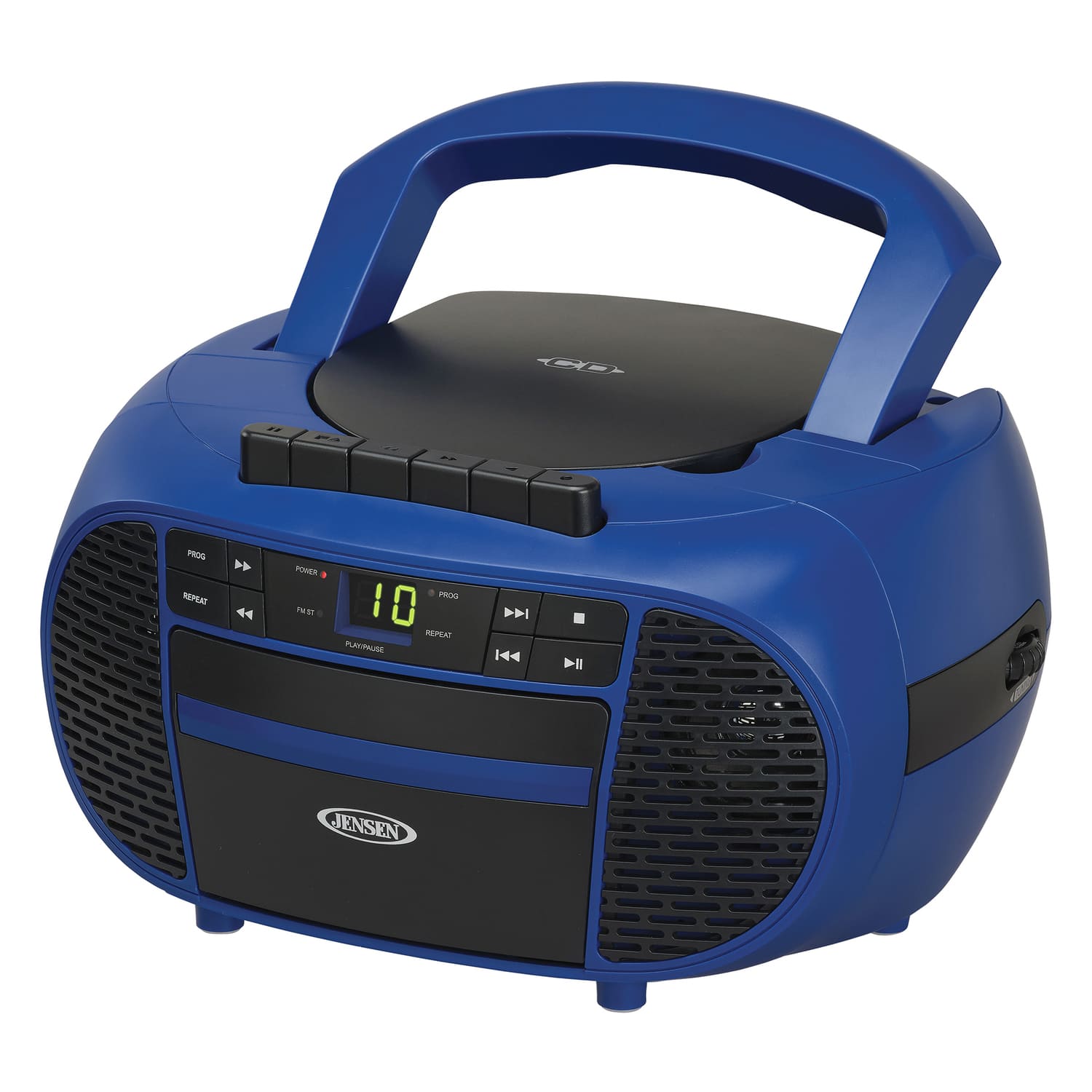Jensen - Portable CD Music System CD-550, Cassette Player/Recorder, AM/FM Stereo Radio - Black/Blue