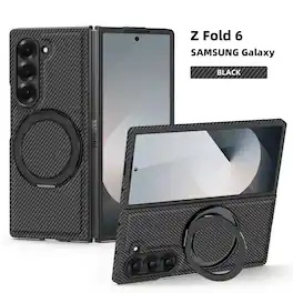 Dteck - Magnetic Case for Samsung Galaxy Z Fold6,Shockproof Hard PC Back Cover,Rugged Phone Cover with Rotatable Metal Kickstand - Black
