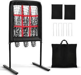 Winado - 9 Hole Baseball Pitching Net, Batting Training Equipment with Strike Zone, Indoor & Outdoor Portable - Black&Red