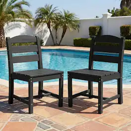 SERWALL - Outdoor HDPE Armless Dining Chairs Set of 2,All-Weather Use - Black