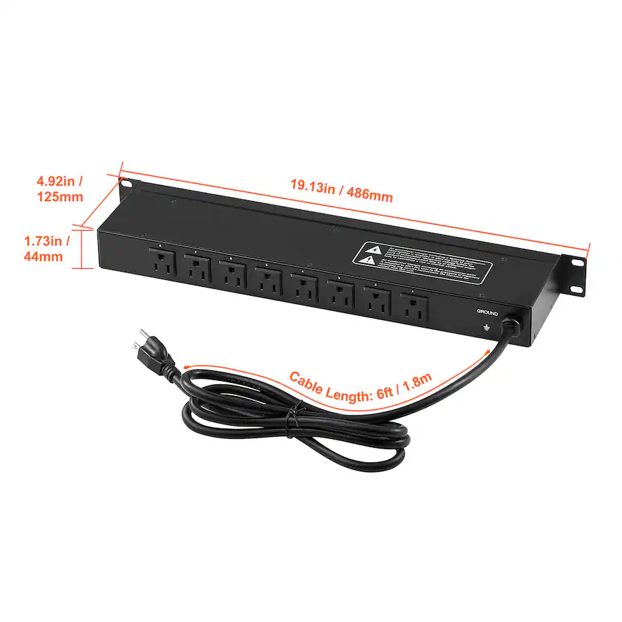Rack Ac Outlet Module VEVOR 1U PDU, 8 Outlets, Rack Mount Power Strip Fits Standard 19 ...