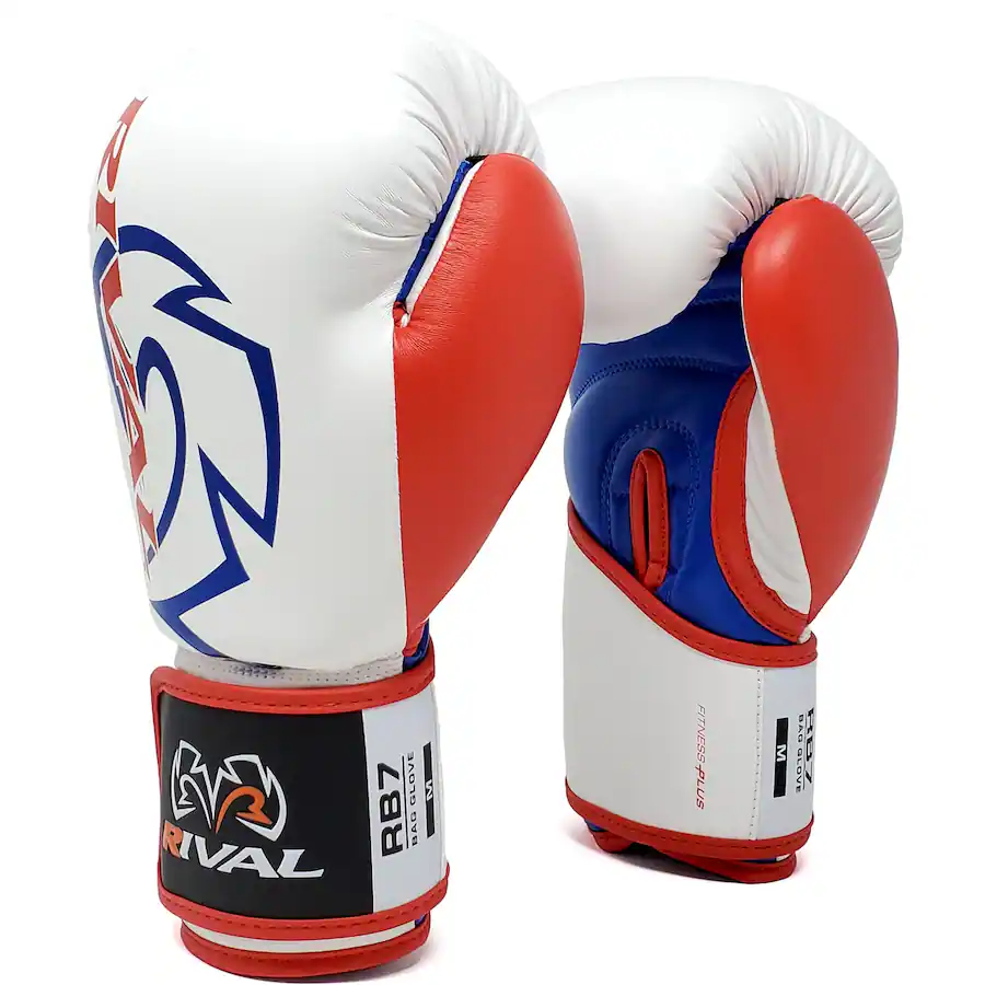 Rival Rb7 RIVAL Boxing RB7 Fitness Plus Hook and Loop Bag Gloves Small White/Blue ...
