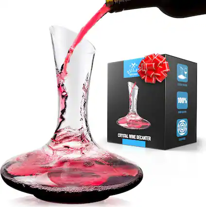 ZULA KITCHEN CLASSY DESIGN 100% HAND BLOWN CRYSTAL WINE DECANTER LEAD-FREE