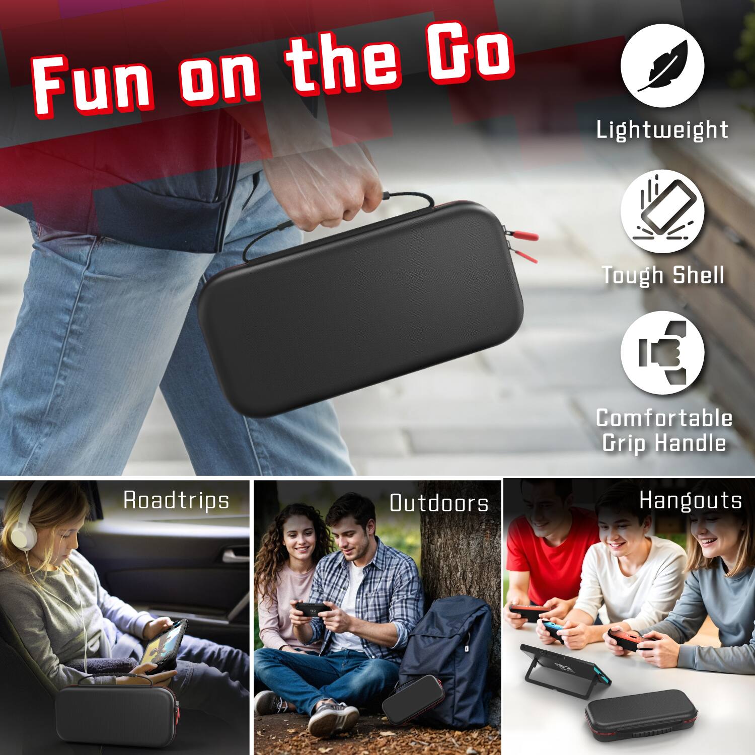 Fun on the Go

Lightweight
Tough Shell
Comfortable Grip Handle

Roadtrips
Outdoors
Hangouts