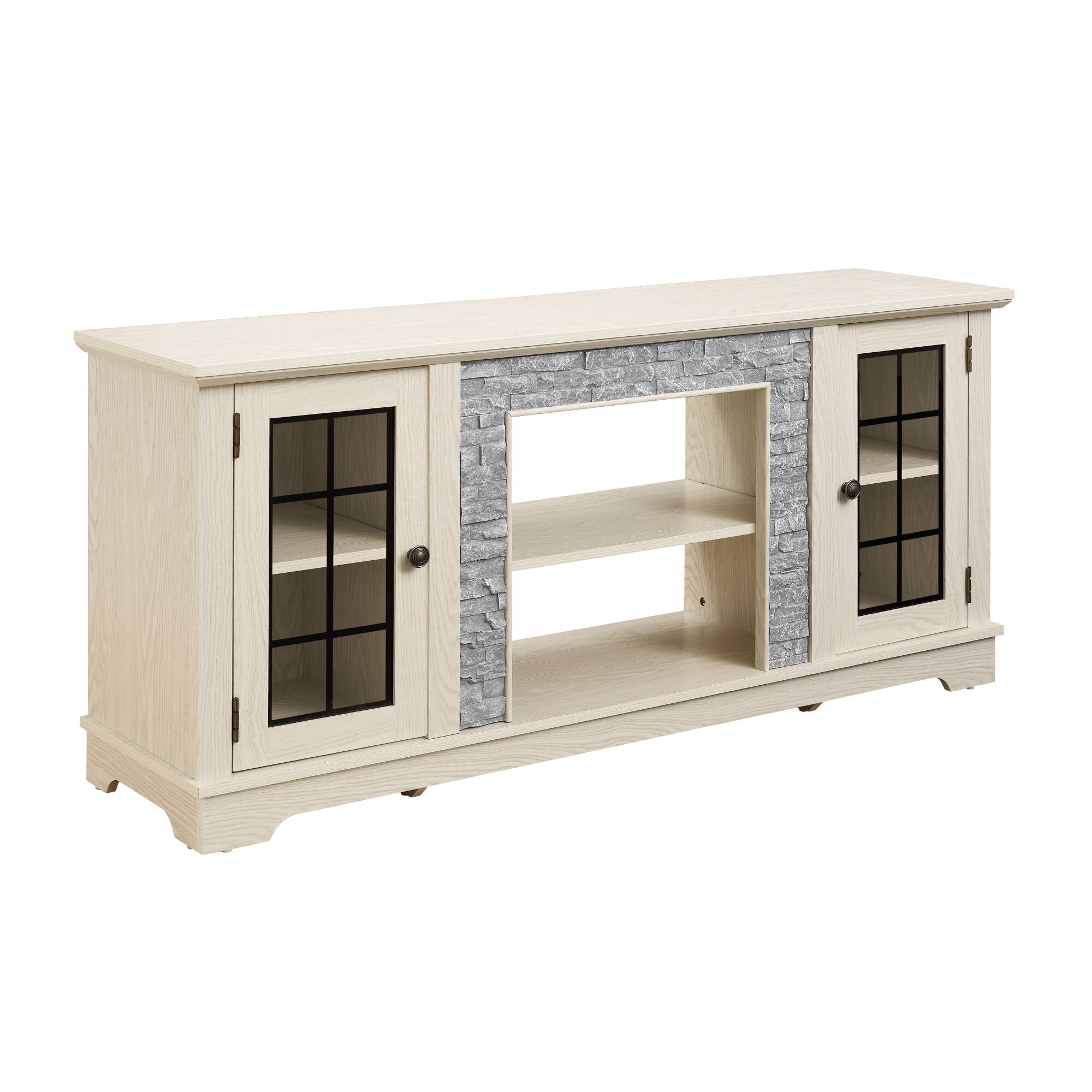 Alt View 8. GOODSILO - Modern Grey Entertainment TV Stand Console with Faux Stone Front and Adjustable Shelves Storage Cabinet - White.
