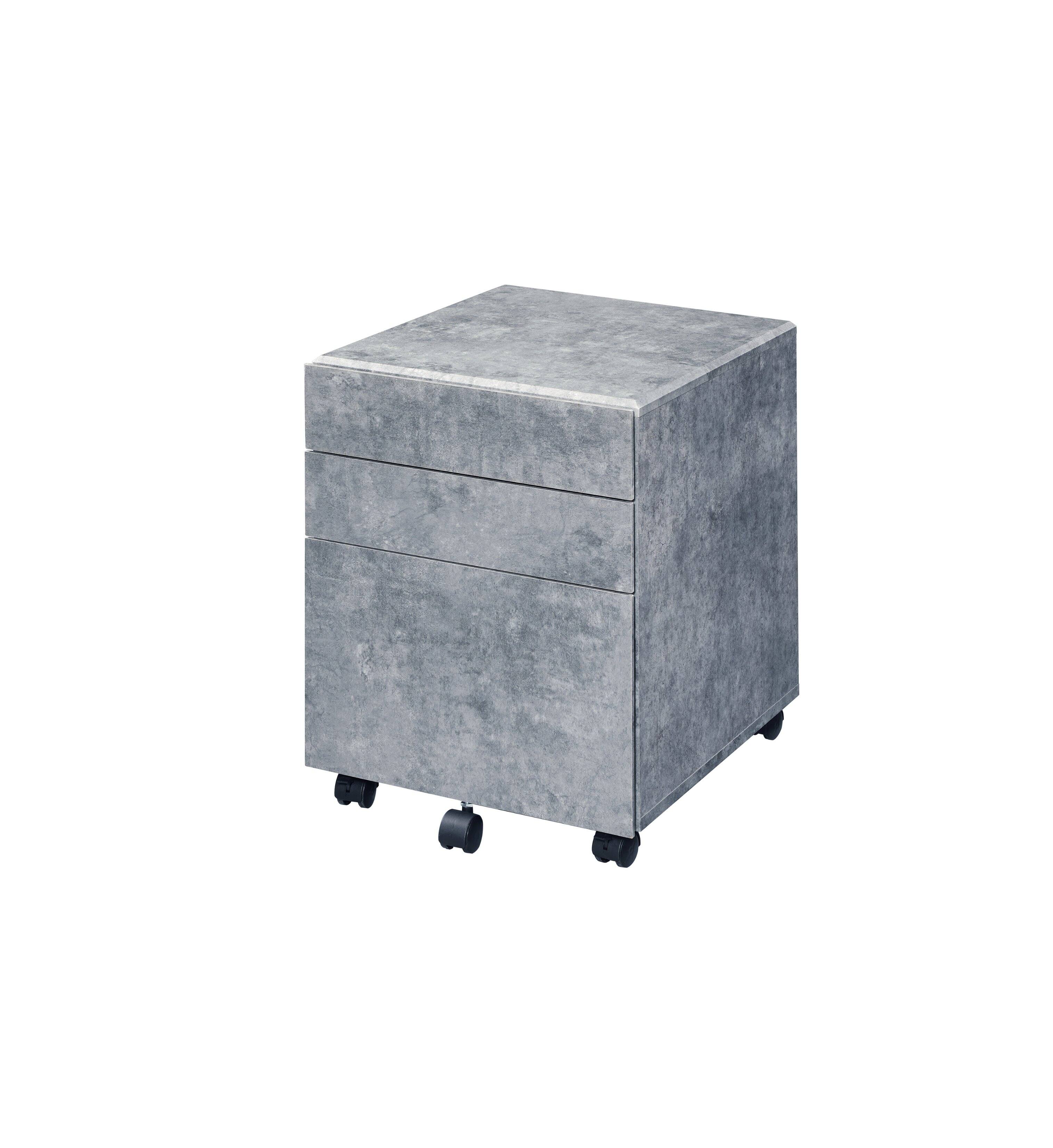 Front. TinyHomie - Jurgen Faux Concrete & Silver Finish File Cabinet.