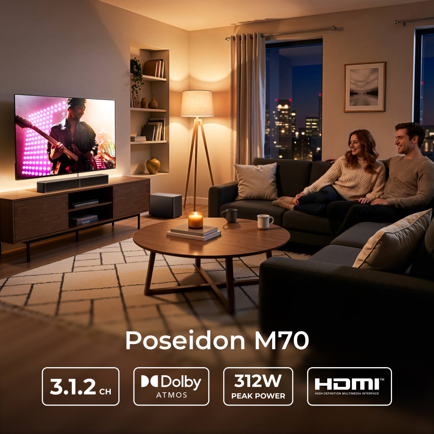 Poseidon M70  
3.1.2 CH  
Dolby ATMOS  
312W PEAK POWER  
HDMI