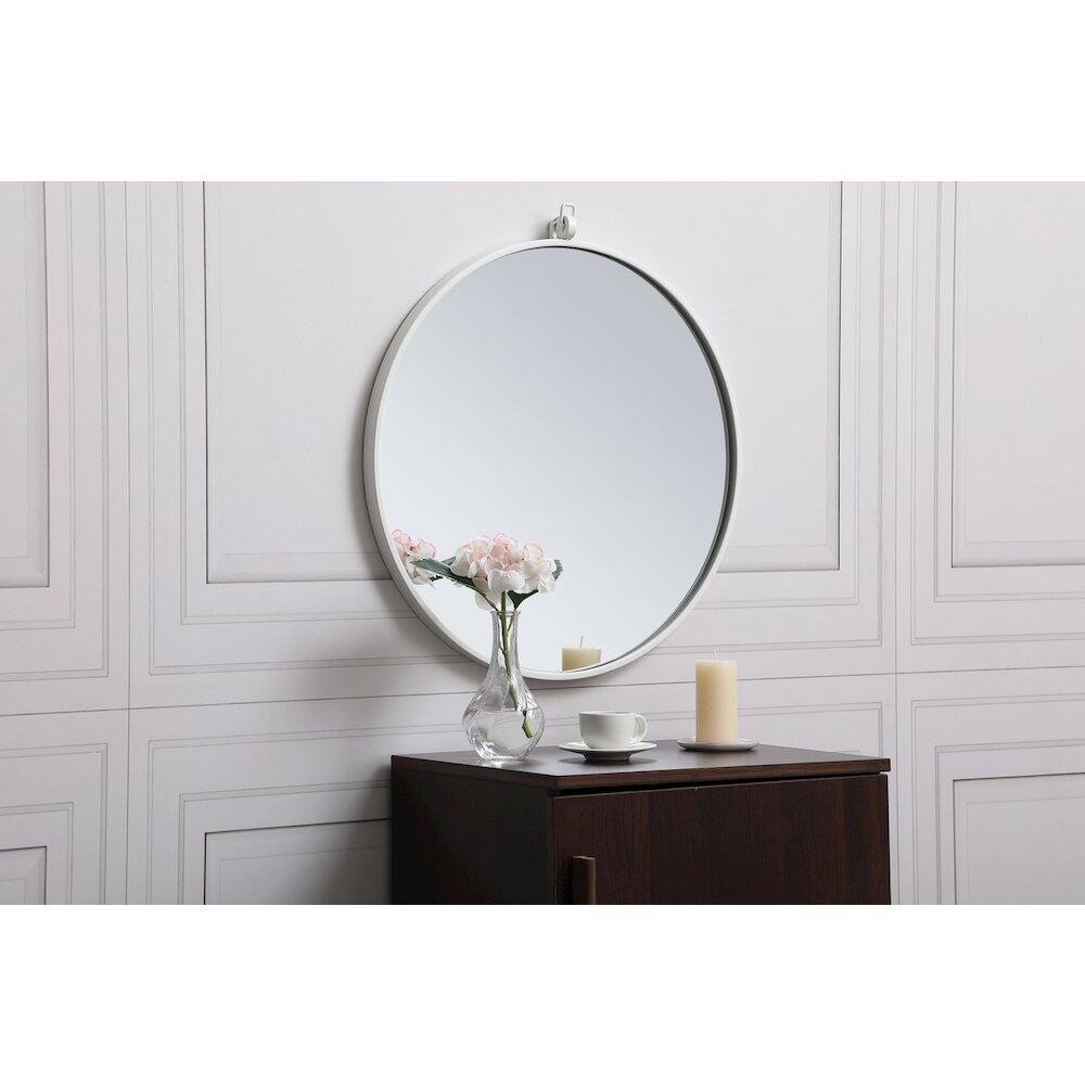 Back. Elegant Decor - Metal Frame Round Mirror With Decorative Hook 21 Inch In White - White.