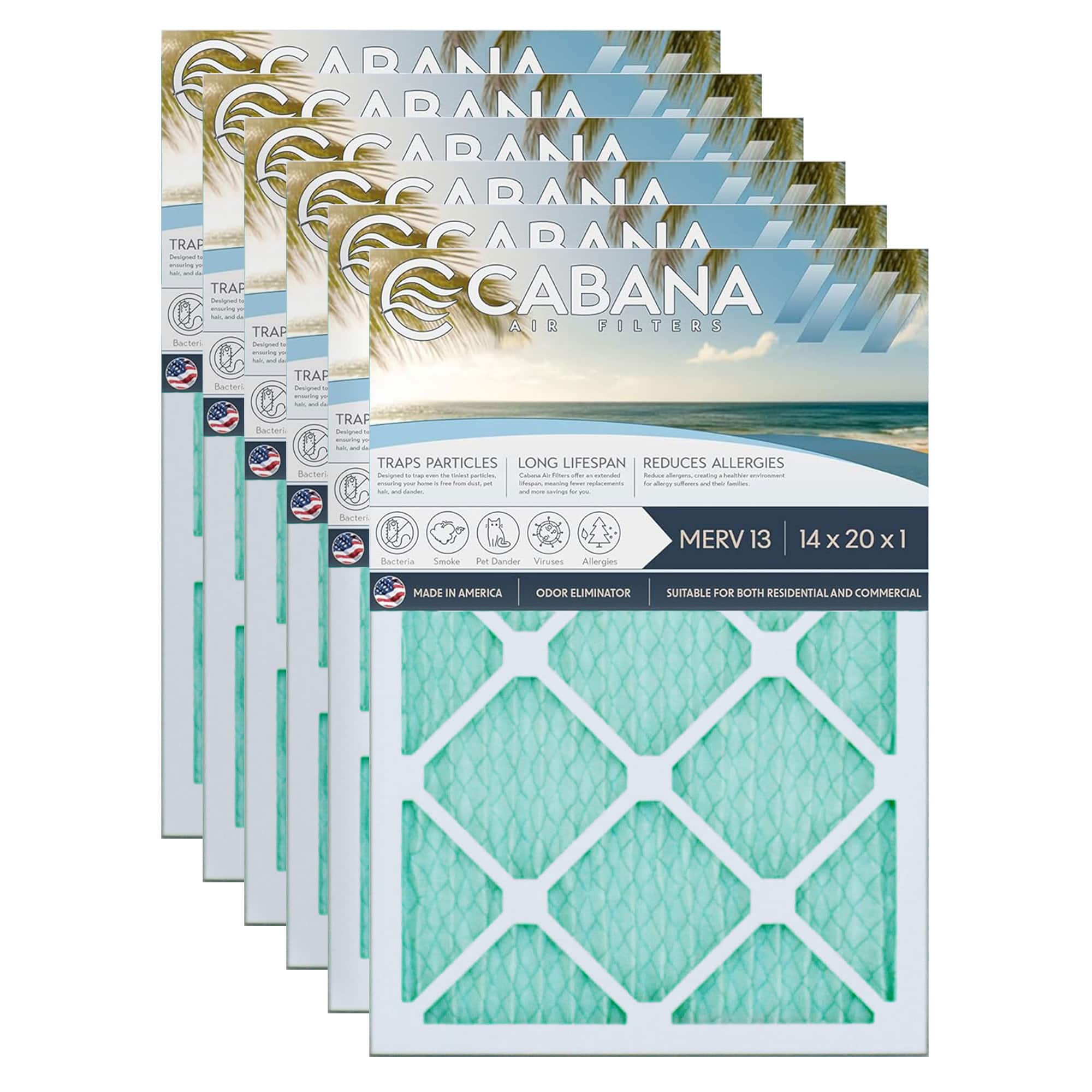 Cabana Air Filters - 6 Pack HVAC Furnace Air Filters, MERV 13, 14 x 20 x 1 - White