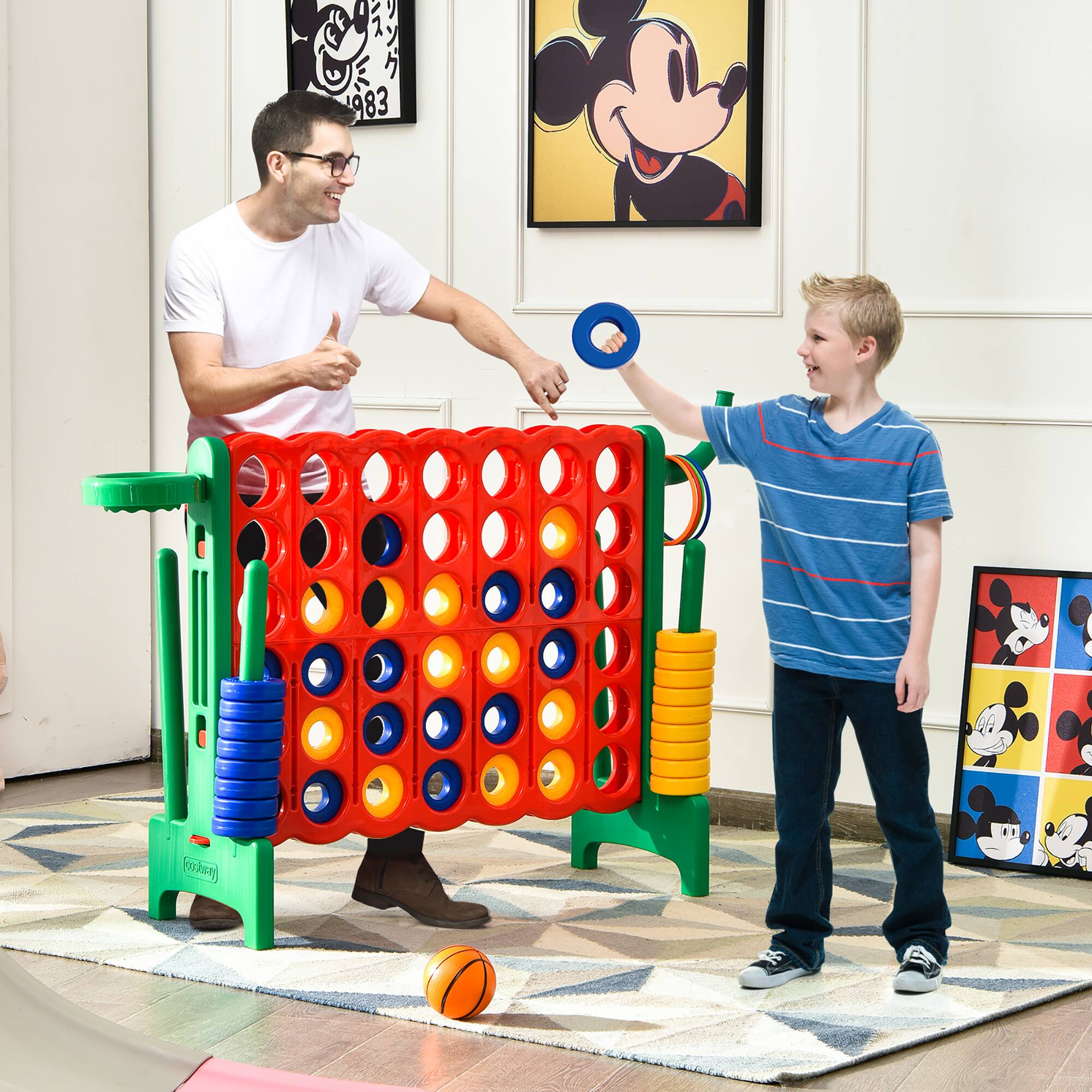 Alt View 1. Costway - Costway 4-in-A Row Giant Game Set w/Basketball Hoop for Family - Green.