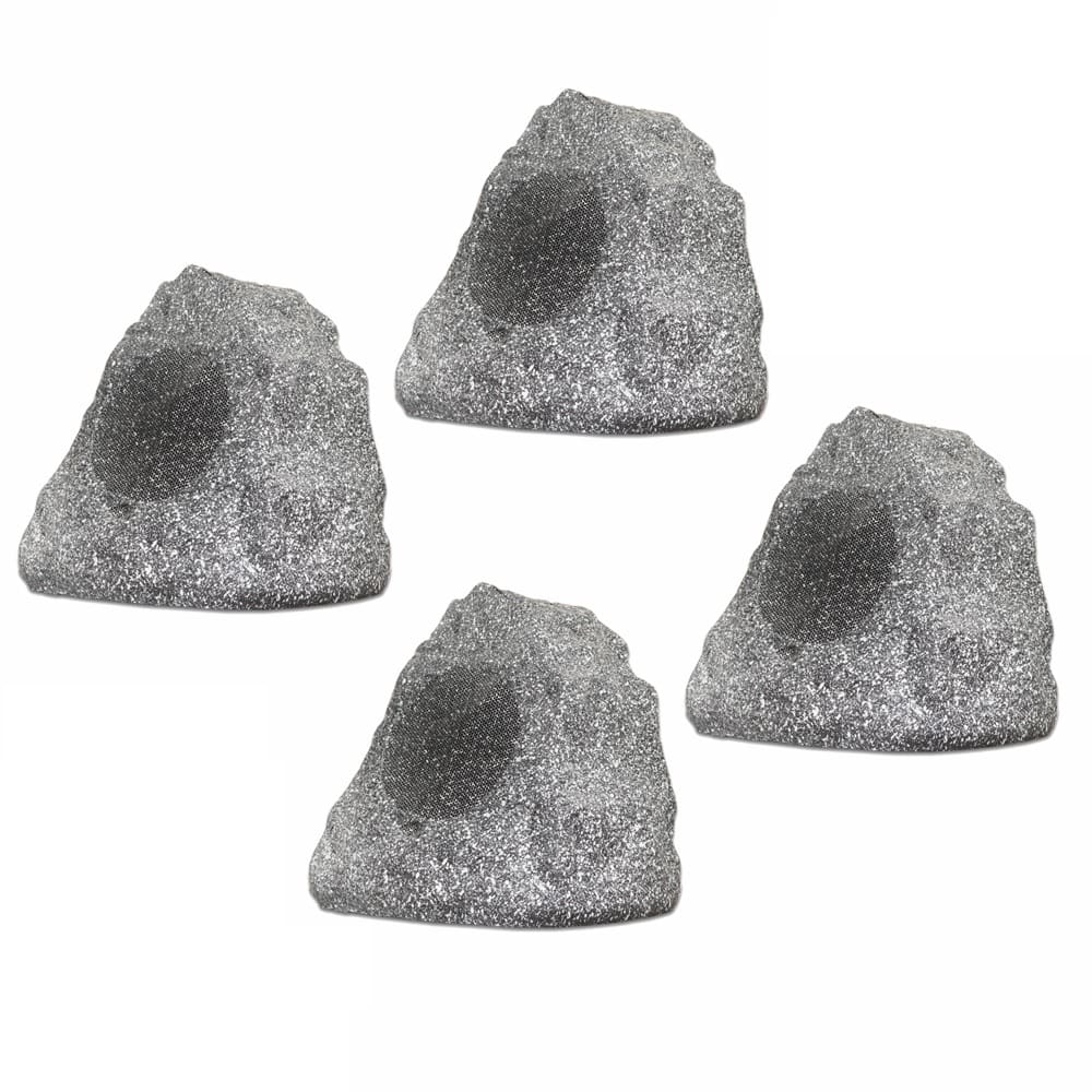 Theater Solutions by Goldwood - 4R4G New Wired Outdoor Garden Waterproof Rock Patio Speakers (set of 4) - Granite Gray