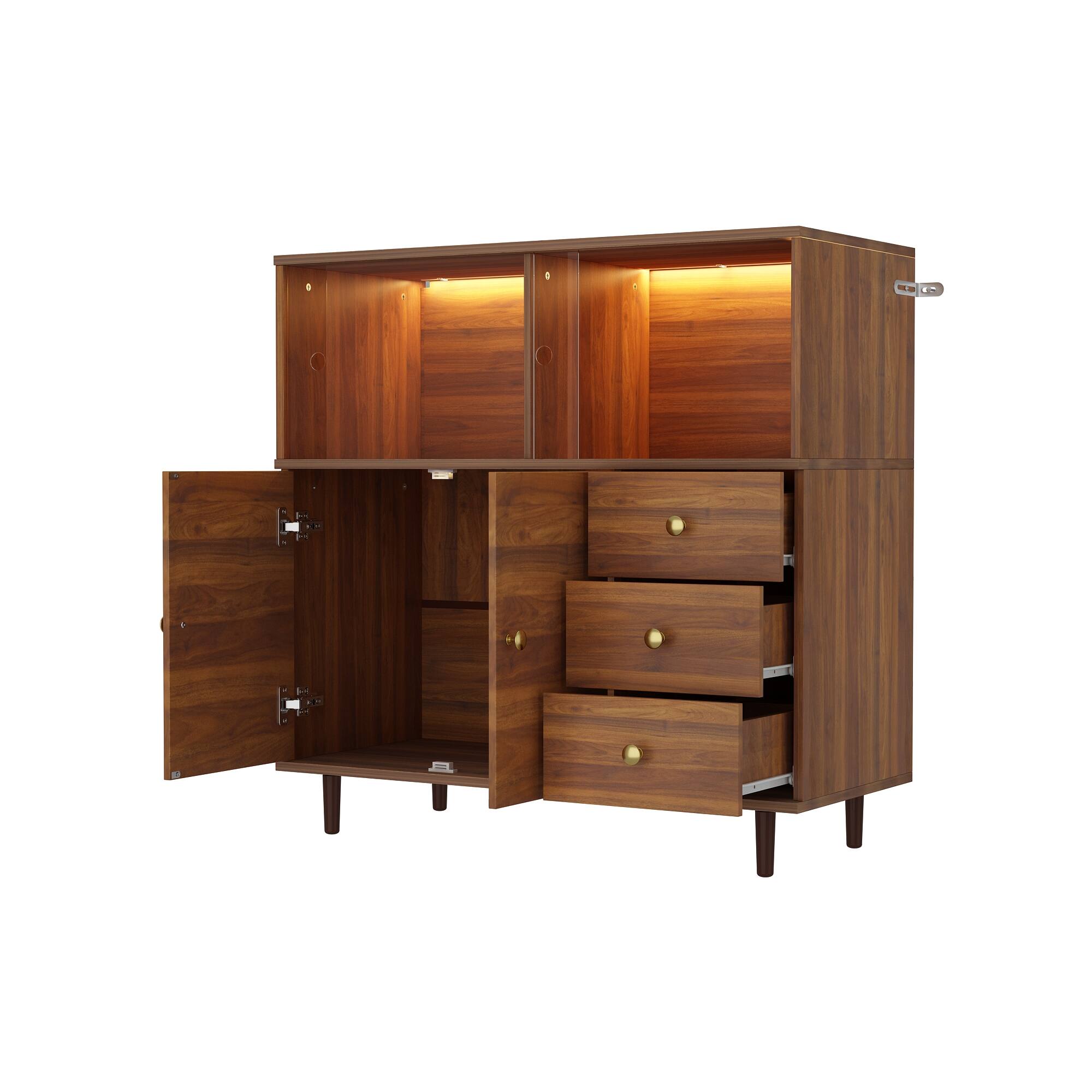 Angle. Famapy - Famapy Modern Storage Cabinet with Sliding Acrylic Doors - Brown.