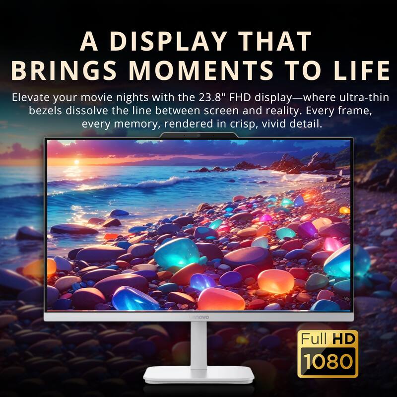 A DISPLAY THAT BRINGS MOMENTS TO LIFE

Elevate your movie nights with the 23.8" FHD display—where ultra-thin bezels dissolve the line between screen and reality. Every frame, every memory, rendered in crisp, vivid detail.

Lenovo Full HD 1080