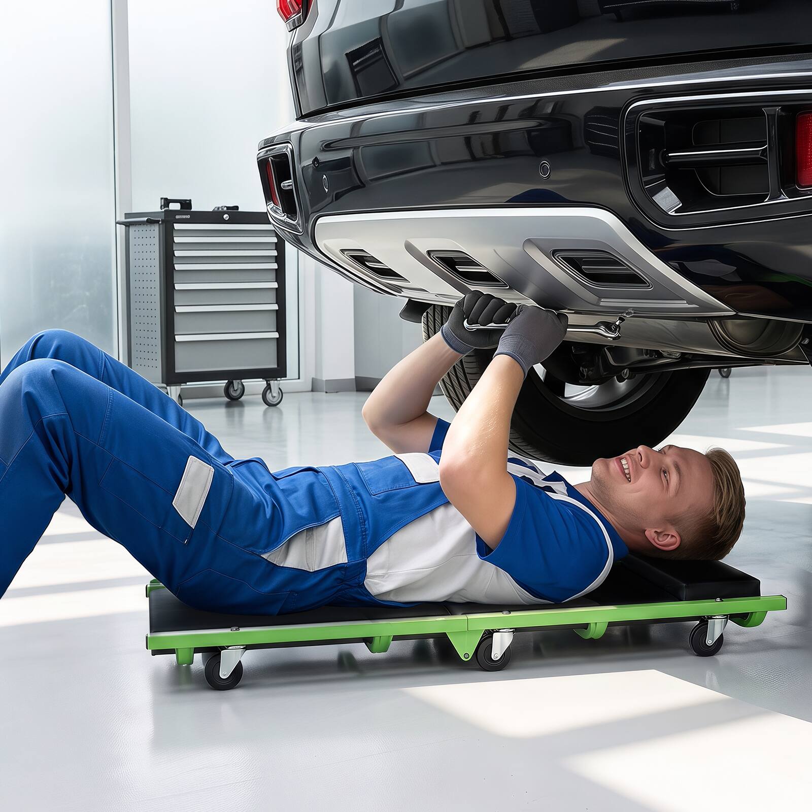 Alt View 1. Costway - Costway Foldable Automotive Creeper with 360° Swivel Wheels, Thick Padded Cushion for Shop - Black & Green.