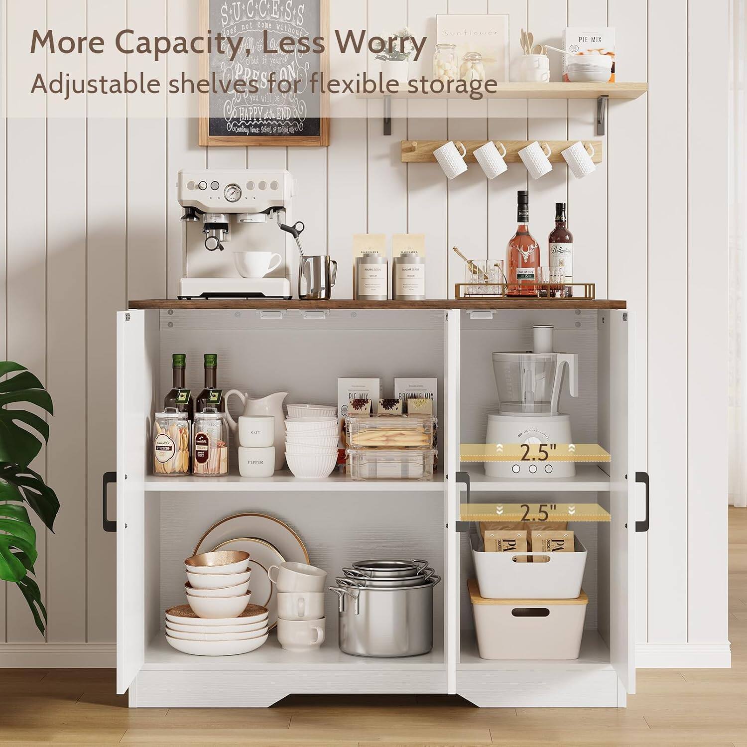Vividwood 42" Buffet Cabinet with Storage, 3 Door Sideboard Cabinet ...