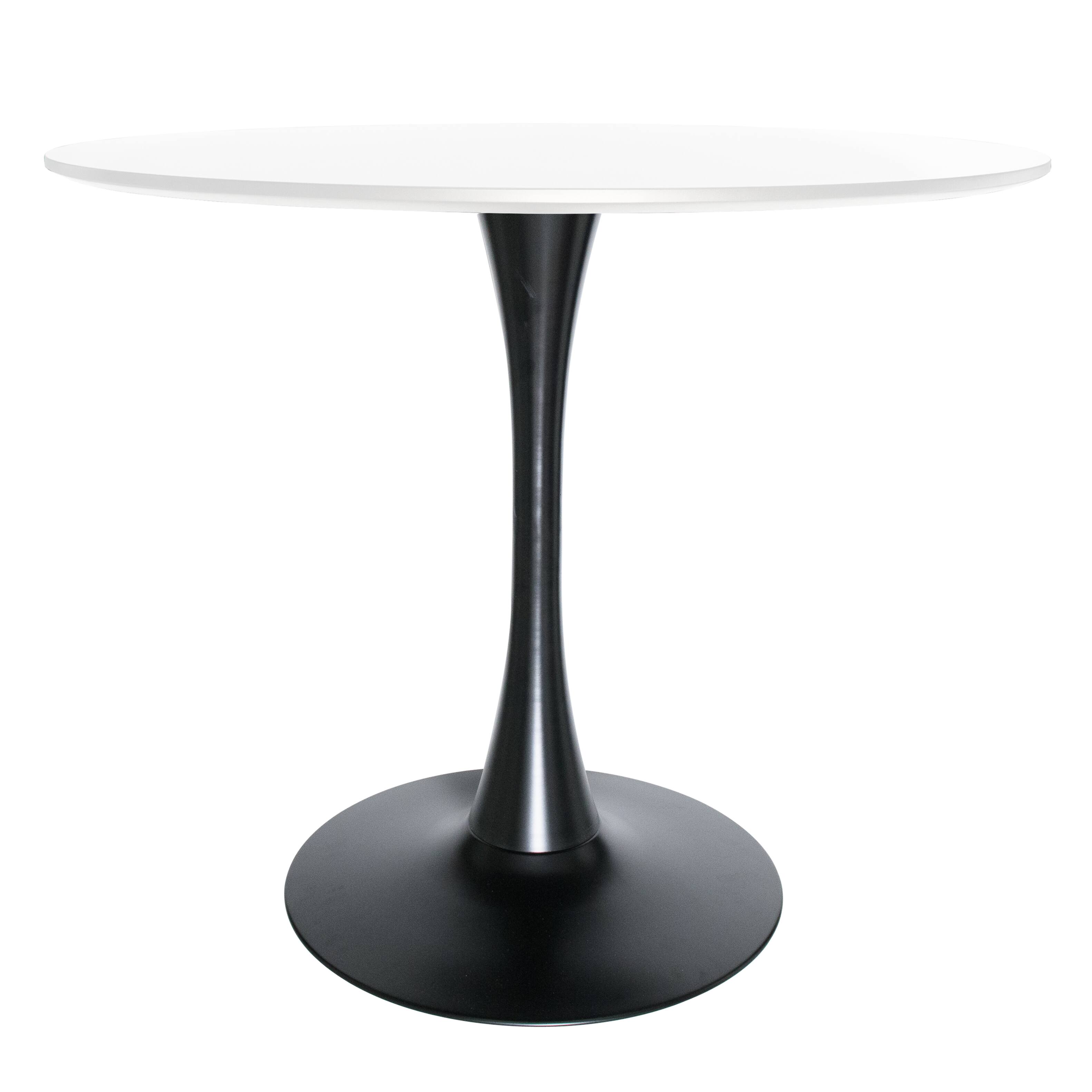 Alt View 2. LeisureMod - Bristol 31" Mid-Century Modern Round Pedestal Dining Table - Glossy MDF/Stone Top for Kitchen & Cafe - MDF - Black/White.