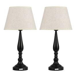 Oumilen - Black Table Lamp with Beige Fabric Shade, E26 Socket & UL Plug