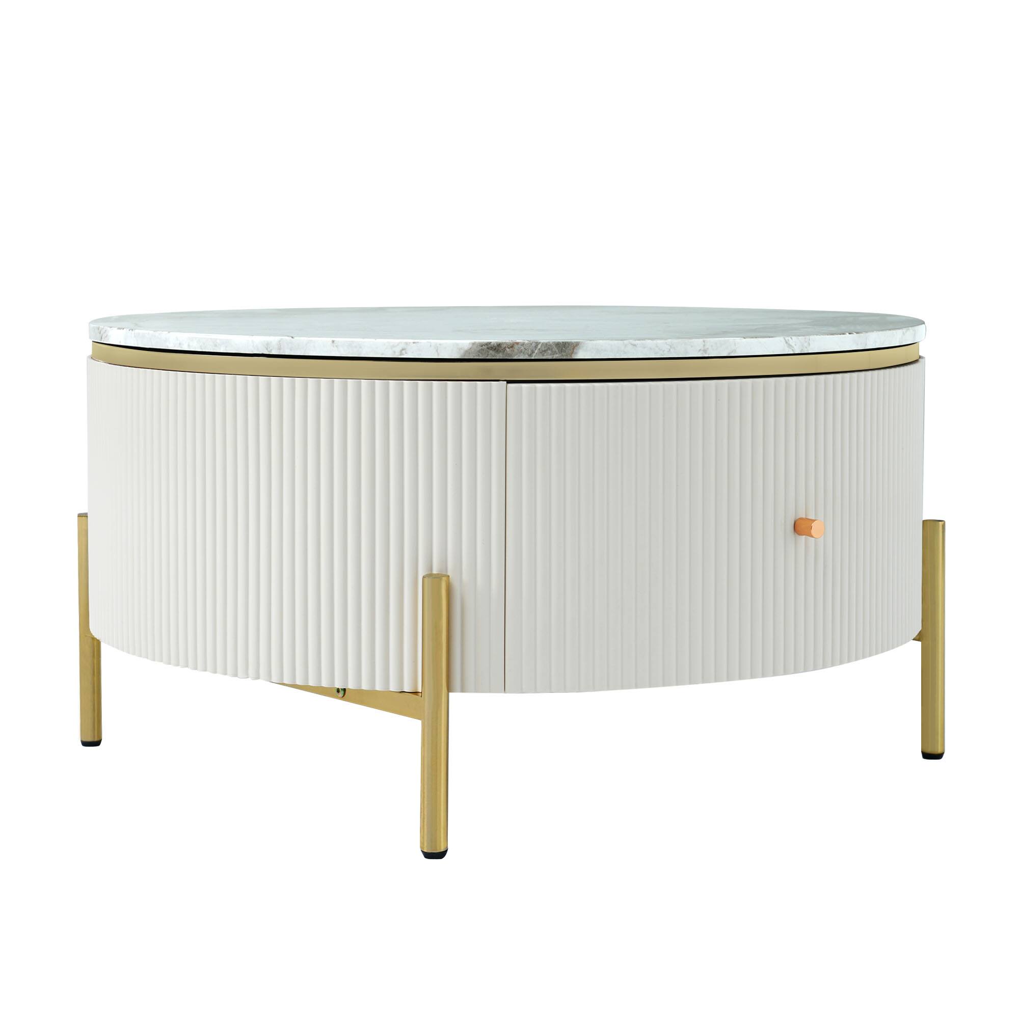 Alt View 8. Tiramisubest - Modern Round Coffee Table with 2 large Drawers Storage Accent Table(31.5") - Off White.