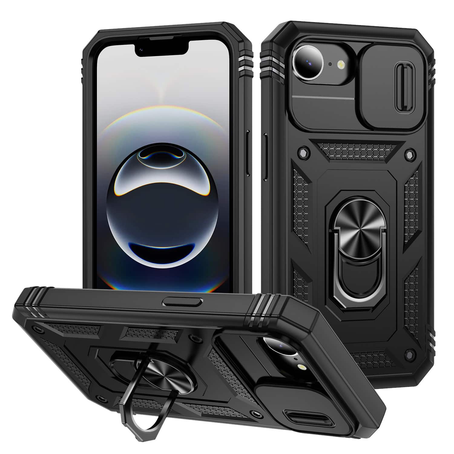 Dteck - Magnetic Case For Apple iPhone 16e/17e with Slide Camera Protection Ring Kickstand PC TPU Rugged Cover - Black price history on PriceWatchPro