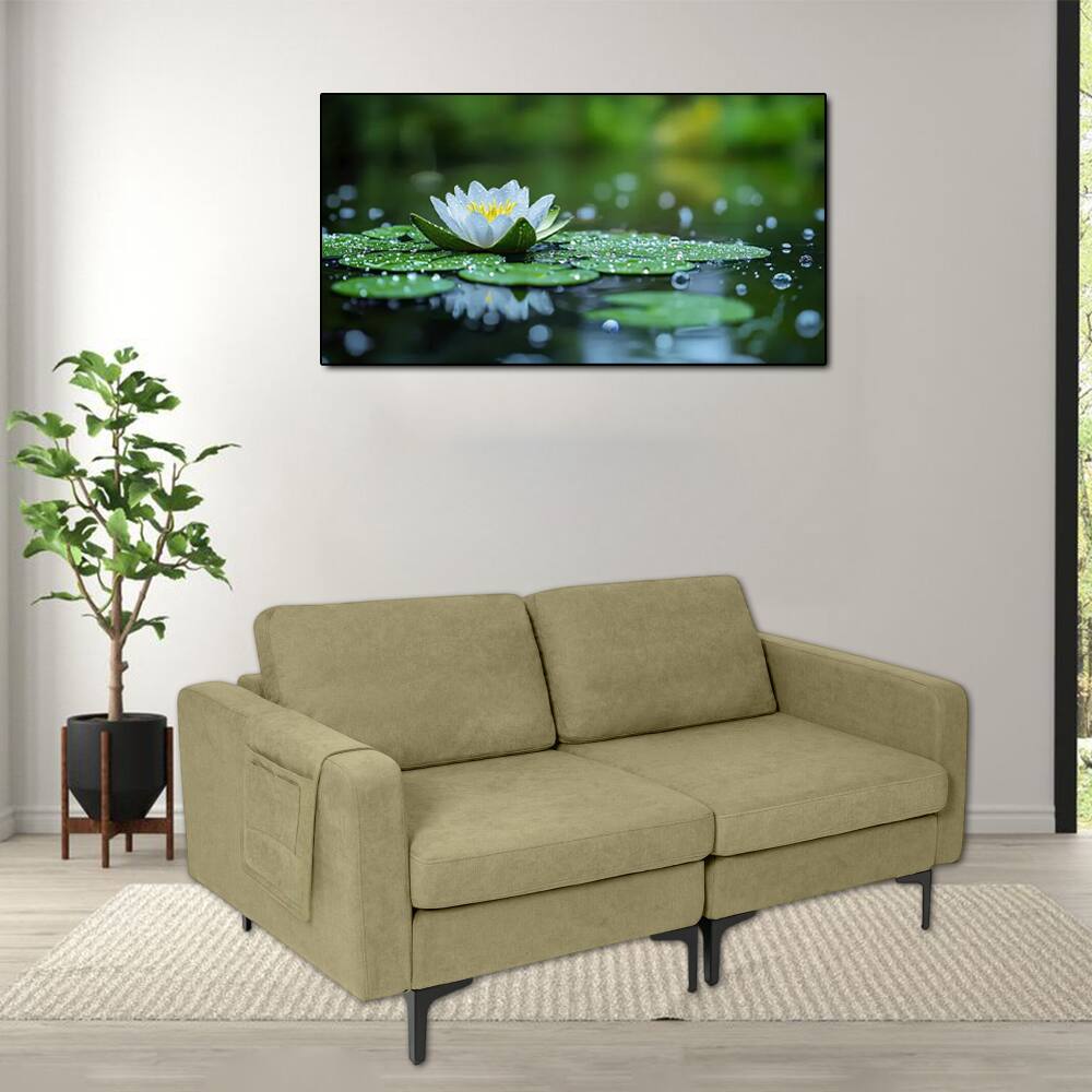 Front. Hivvago - Contemporary Two-Seater Sofa with Built-In Side Storage Pocket - Green.