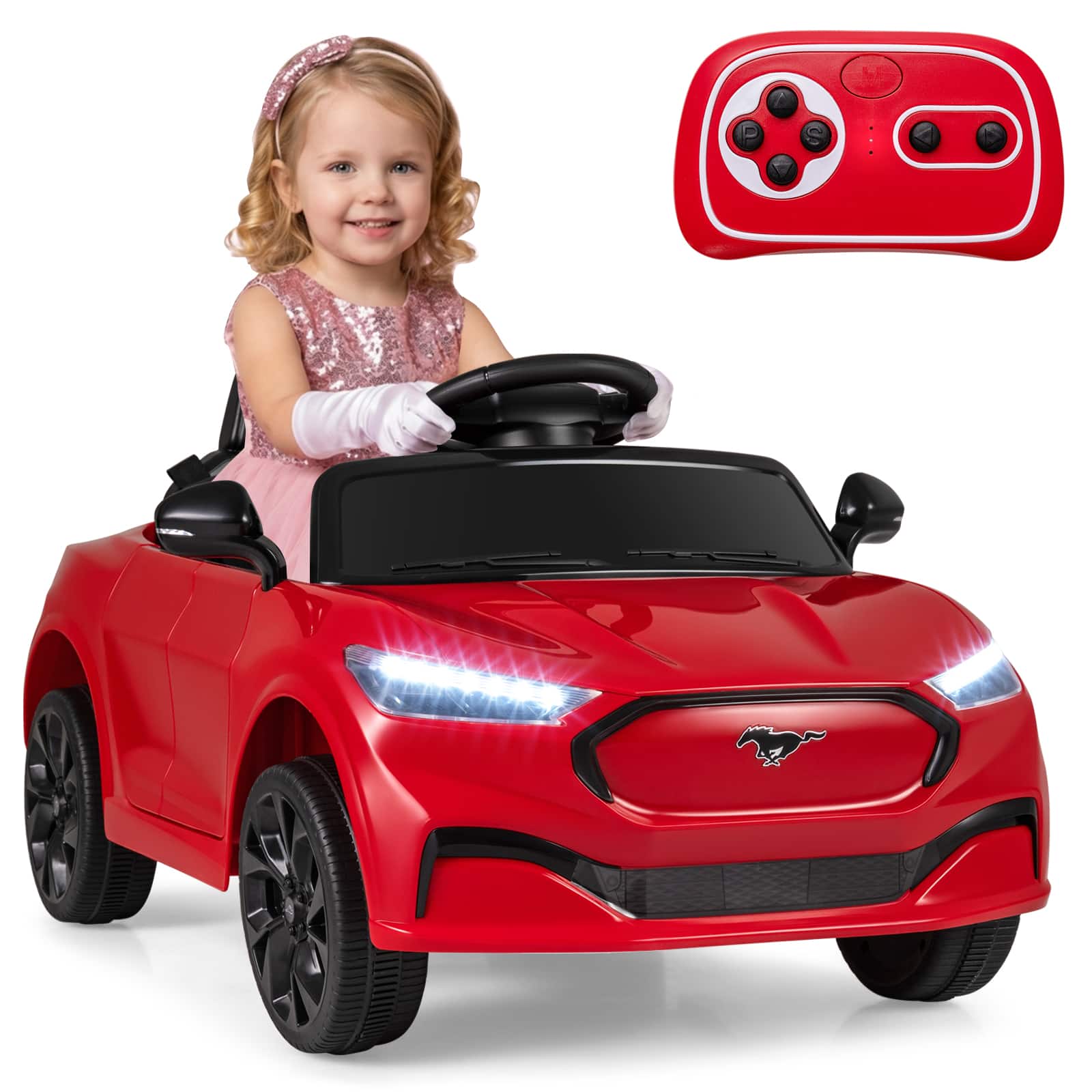 Gymax - Licensed Ford Mach E Electric Vehicle w/Parent Control LED Lights Horn Music - Red