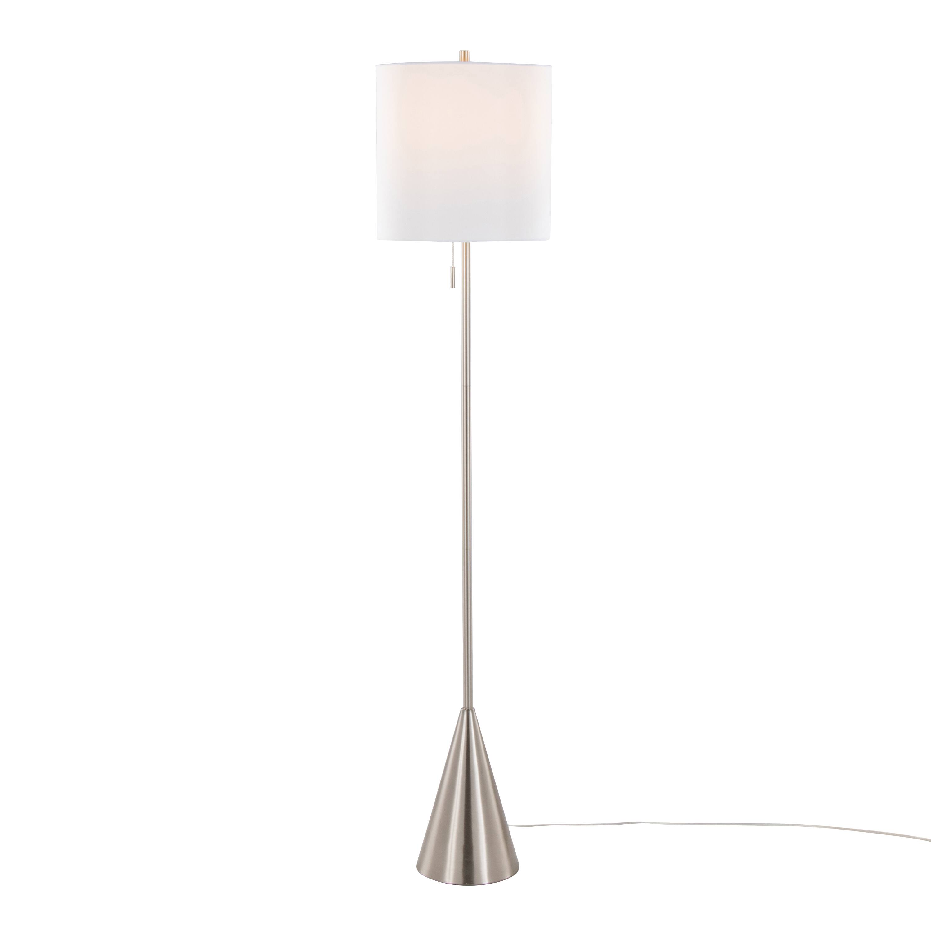 Angle. Loheer - Loheer 64 Inch Brushed Nickel Floor Lamp Contemporary Metal Standing Lamp with White Linen Shade - Brushed Nickel.