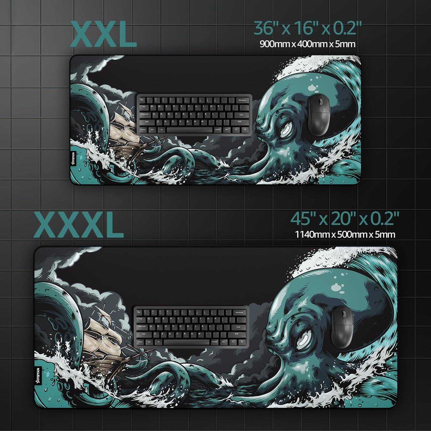 XXL  
36" x 16" x 0.2"  
900mm x 400mm x 5mm  

XXXL  
45" x 20" x 0.2"  
1140mm x 500mm x 5mm