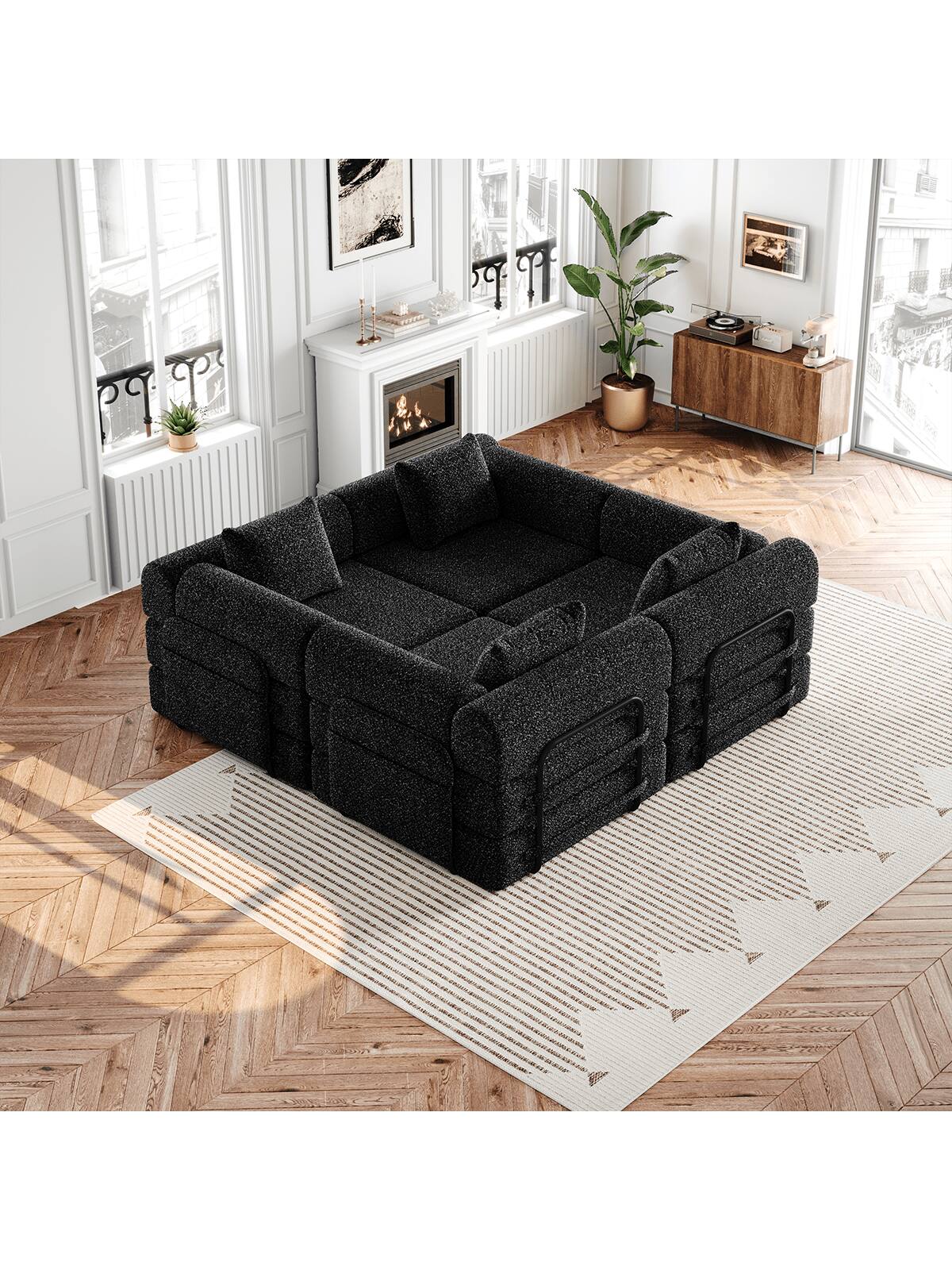 Left. Trinkets Crazed - Convertible Sofa Bed, 72.4"+ 72.4" Sectional Couch 4-Seater With Storage Pockets Modular Sleeper Couch - Black.