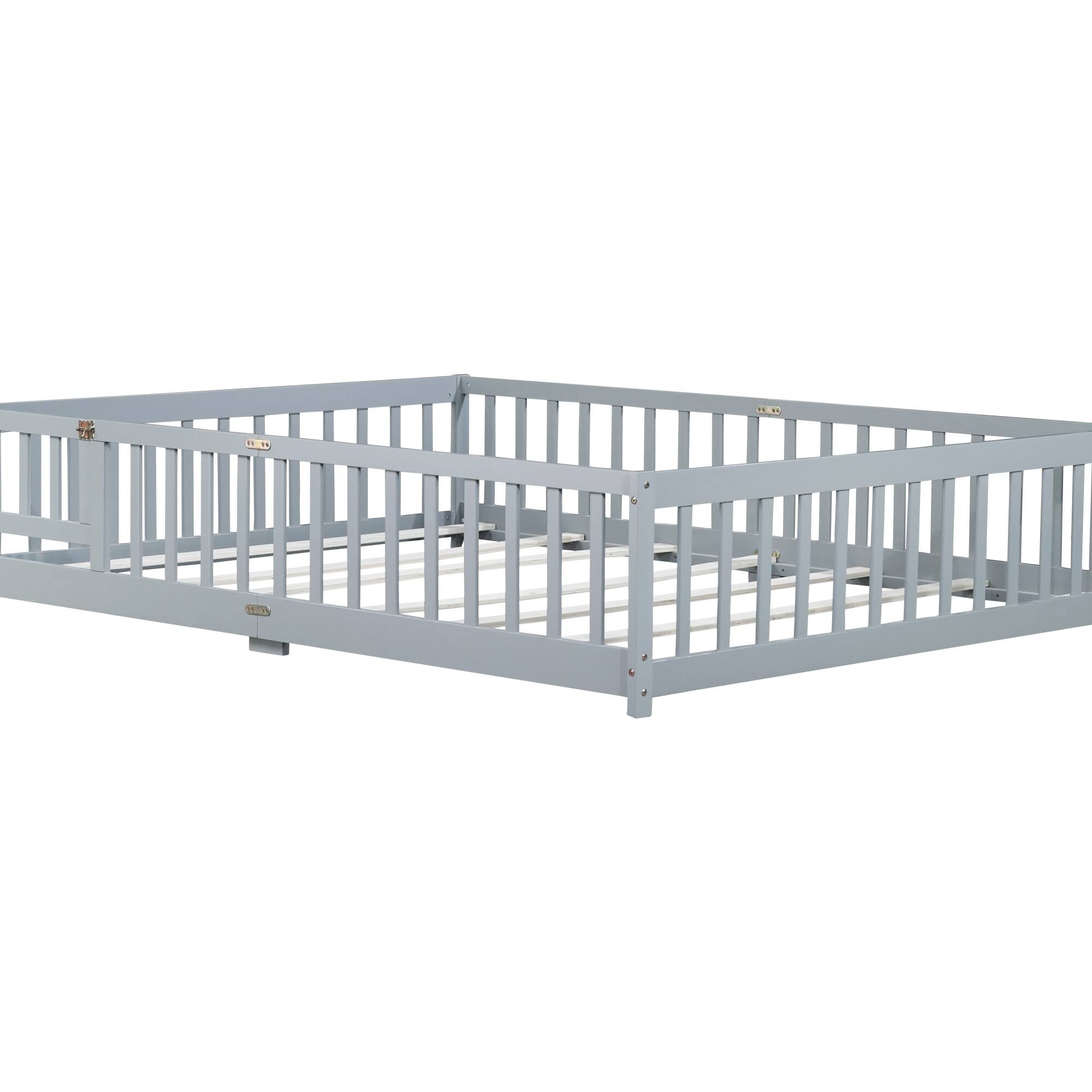 Alt View 10. GOODSILO - Queen Size Low-Profile Platform Bed with Safety Guardrails and Entry Door for Secure Sleeping Space - Grey.