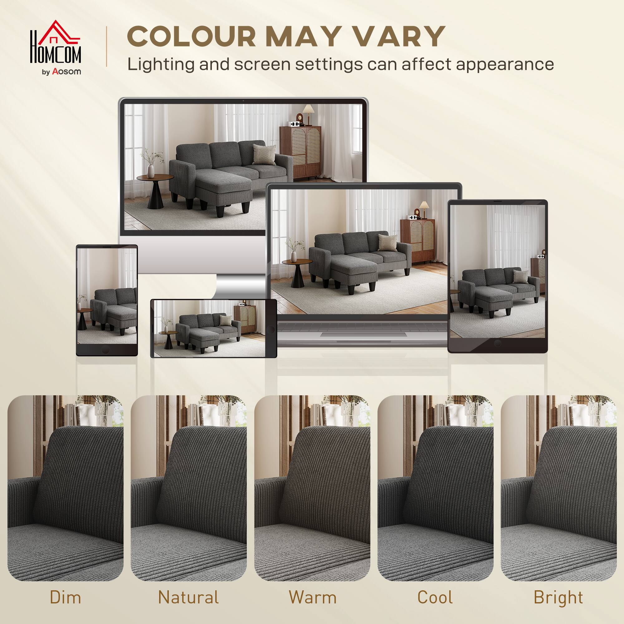 HOMCOM by Aosom

COLOUR MAY VARY  
Lighting and screen settings can affect appearance

Dim  
Natural  
Warm  
Cool  
Bright