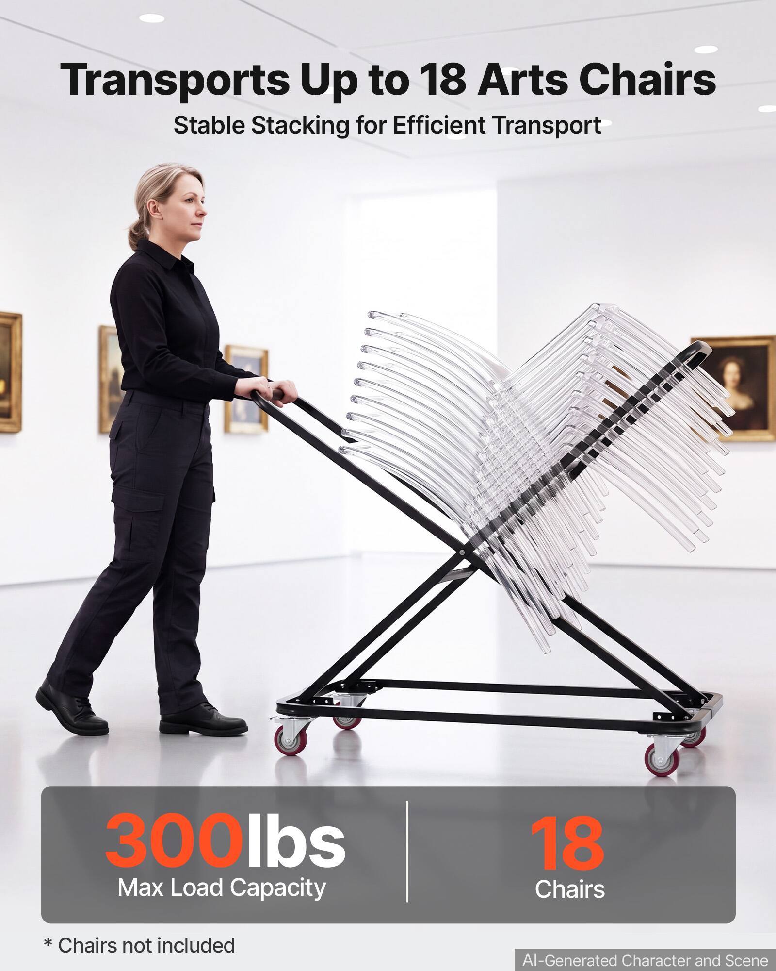 VEVOR Performing Arts Chair Cart 300 lbs Capacity Holds Up to 18 Chairs ...