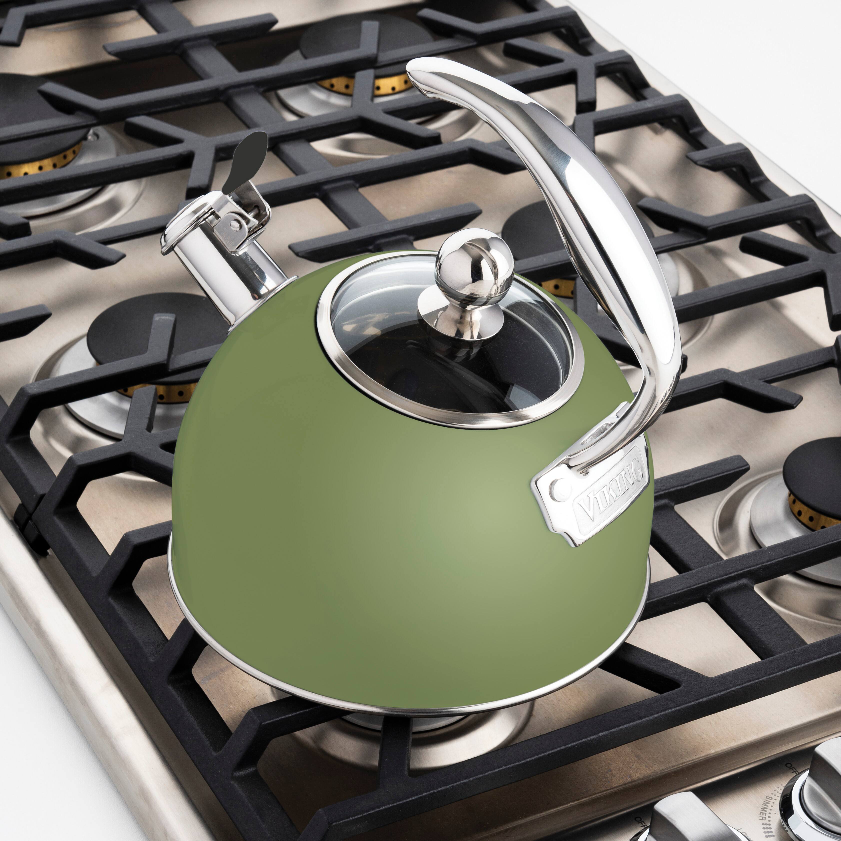 Angle. Viking - Viking 2.6 Quart Whistling Tea Kettle with 3-Ply Base, Cypress Green - Cypress Greeen.