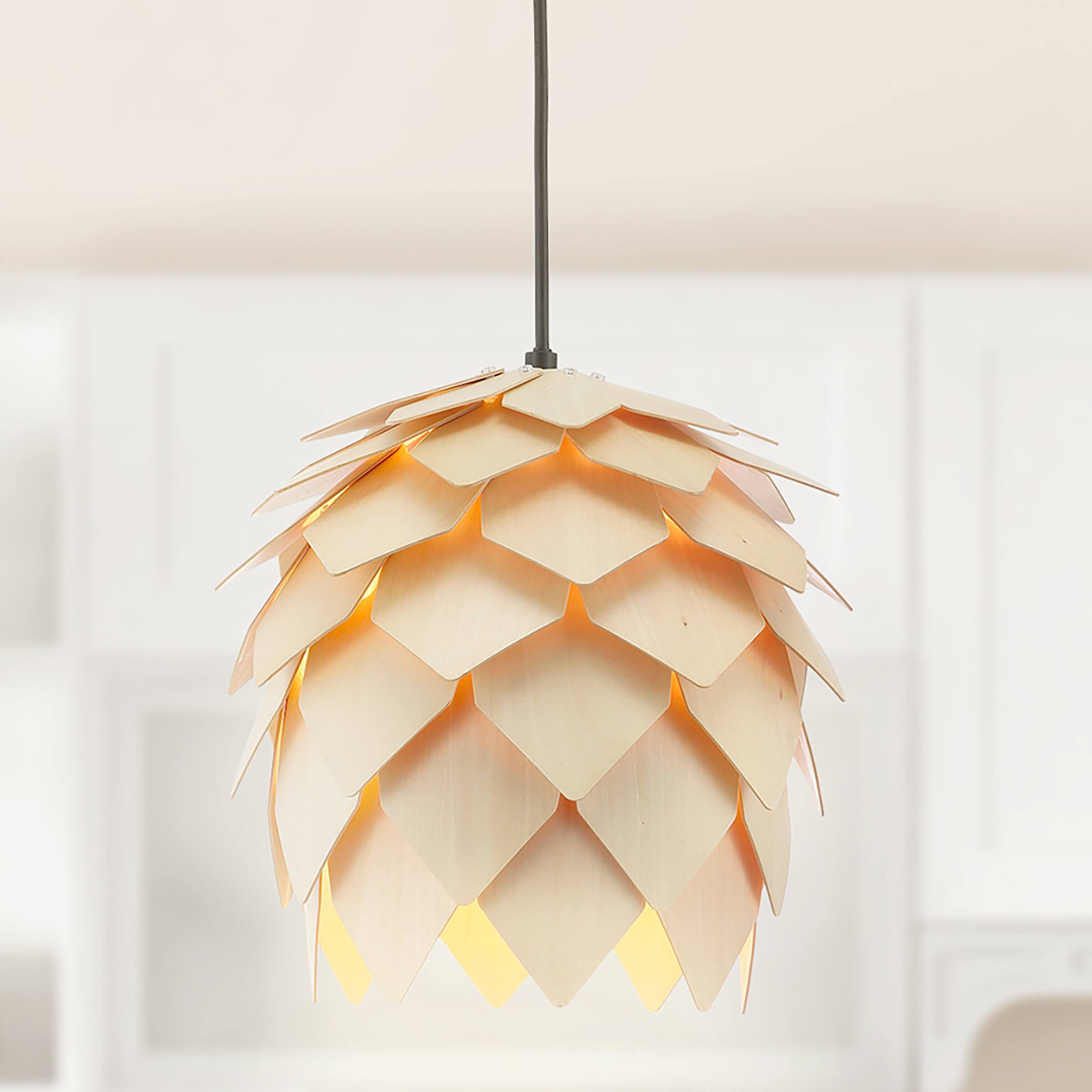Alt View 1. Jonathan Y - Simon 11.75" Pinecone Wood LED Pendant, Natural/Black - Natural.