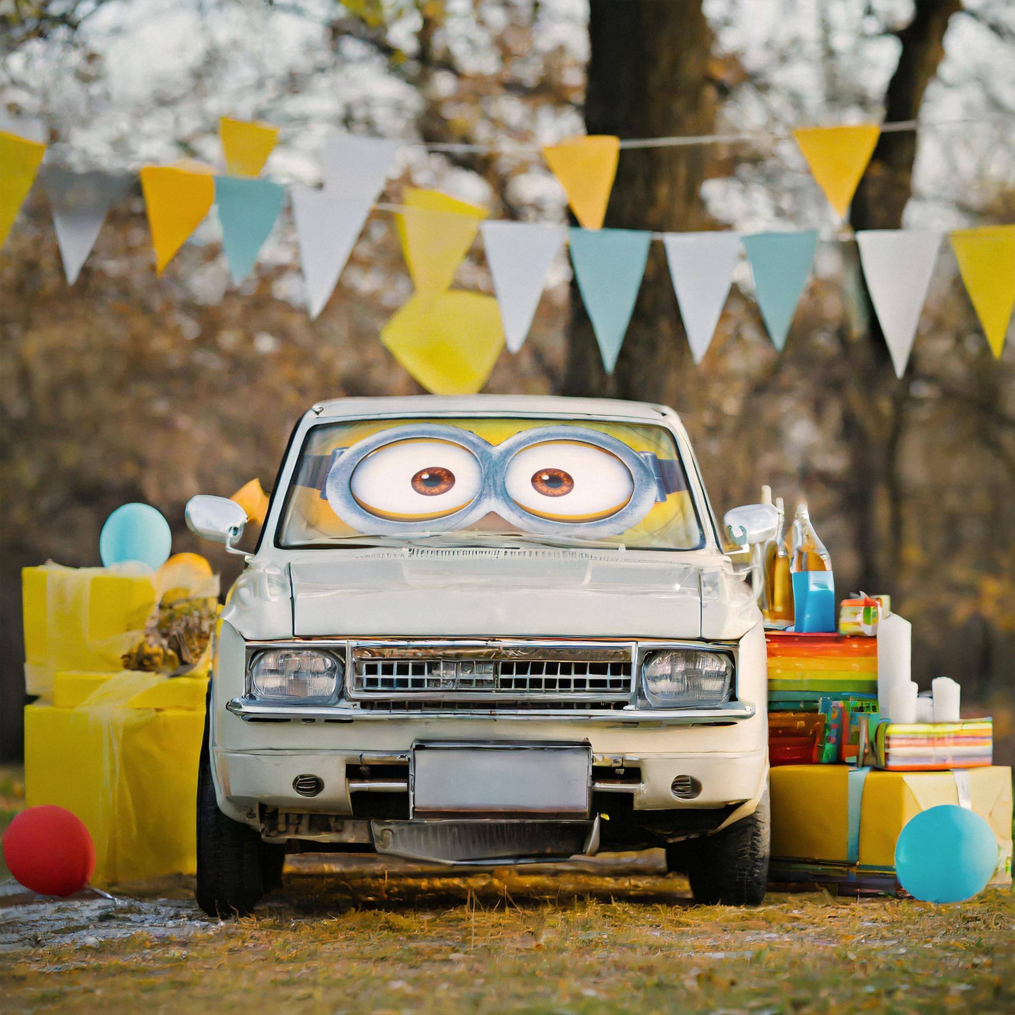 Alt View 5. Surreal Entertainment - Despicable Me Minions Face Sunshade for Car Windshield | 64 x 32 Inches - Yellow.