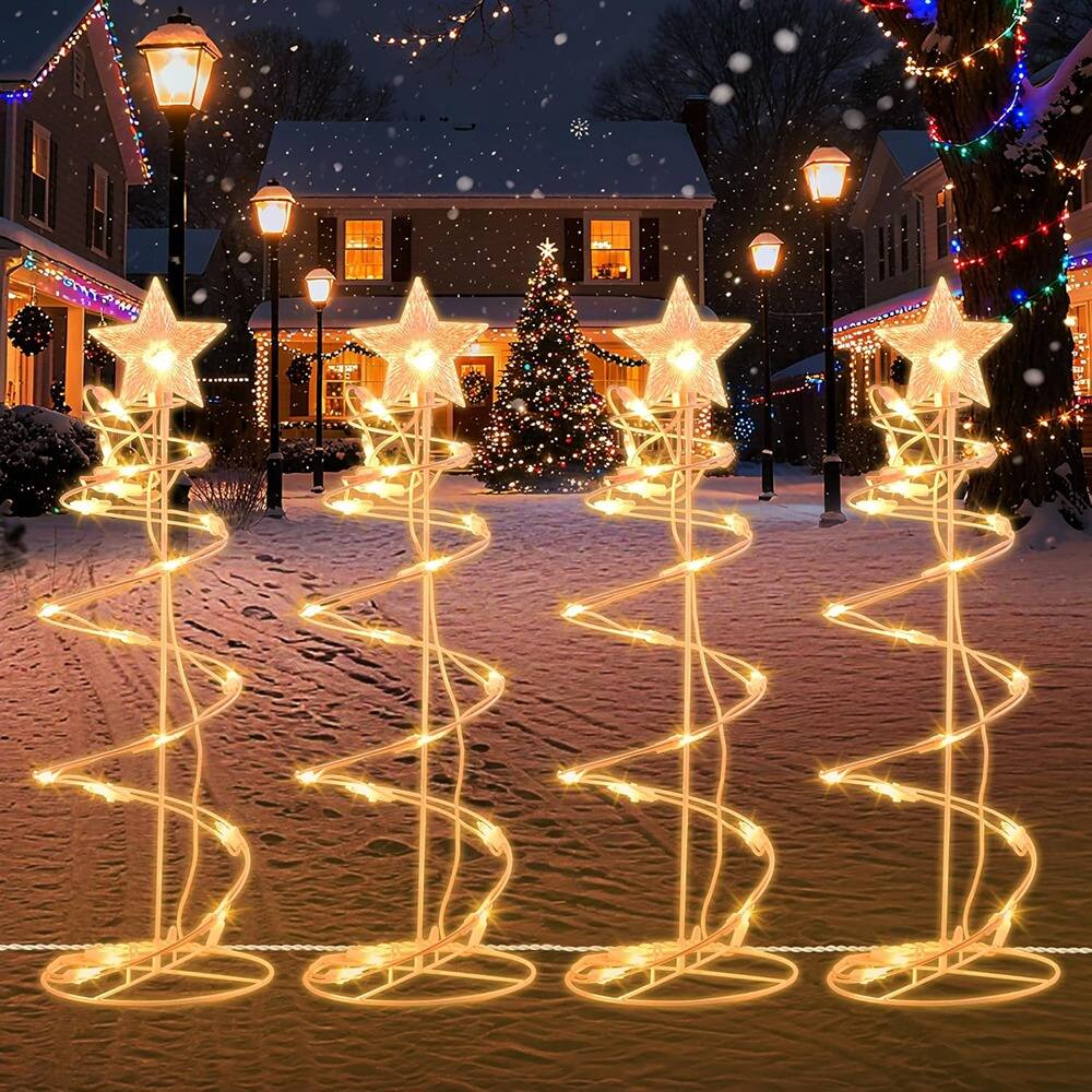 Front. Schertz - 4-Pack Spiral Christmas Pathway Lights, Warm White, Waterproof, Plug-In - warm light.