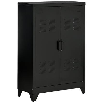 Front. Homcom - Industrial Storage Cabinet, Steel Garage Cabinet with Double Doors and Adjustable Shelves.