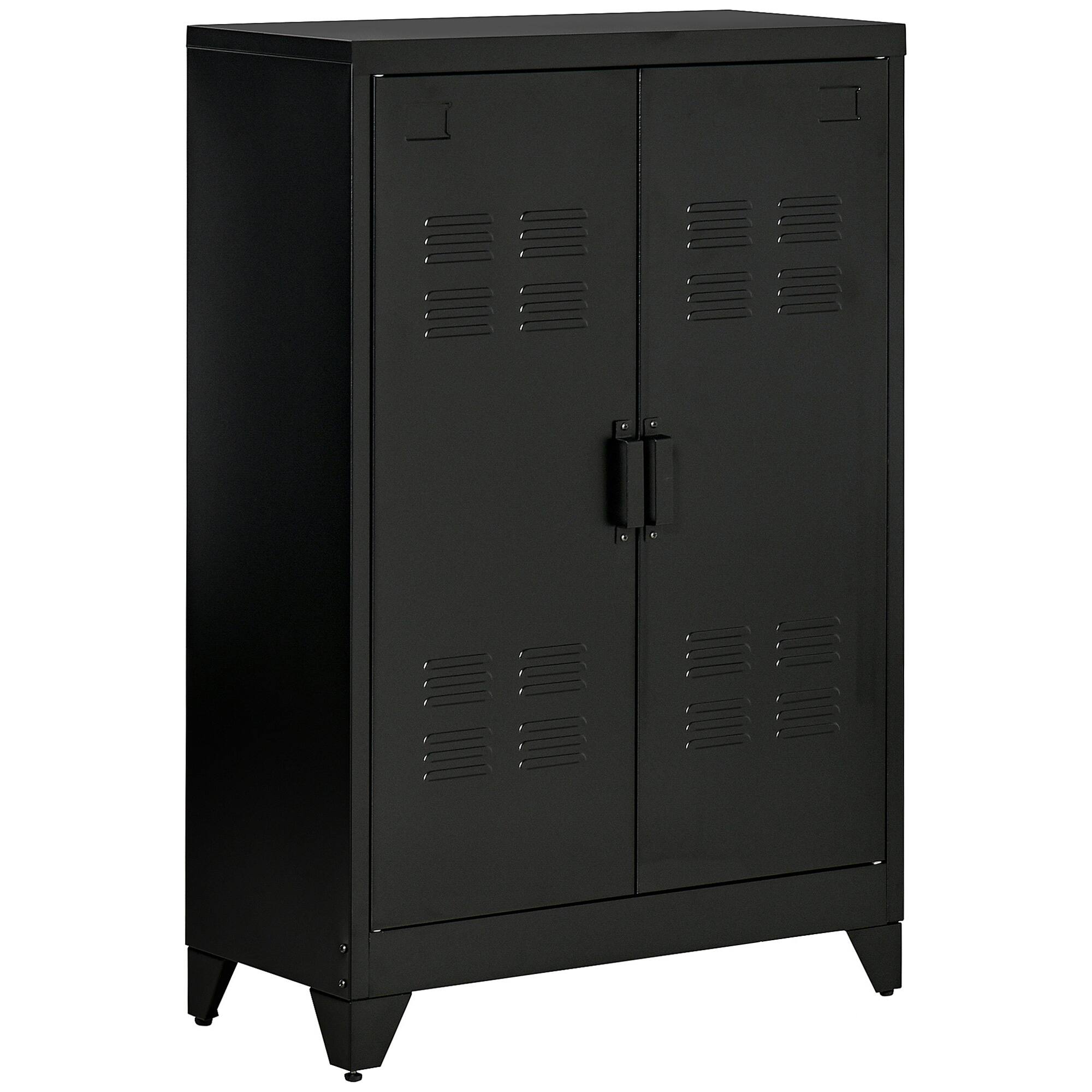 Front. Homcom - Industrial Storage Cabinet, Steel Garage Cabinet with Double Doors and Adjustable Shelves.