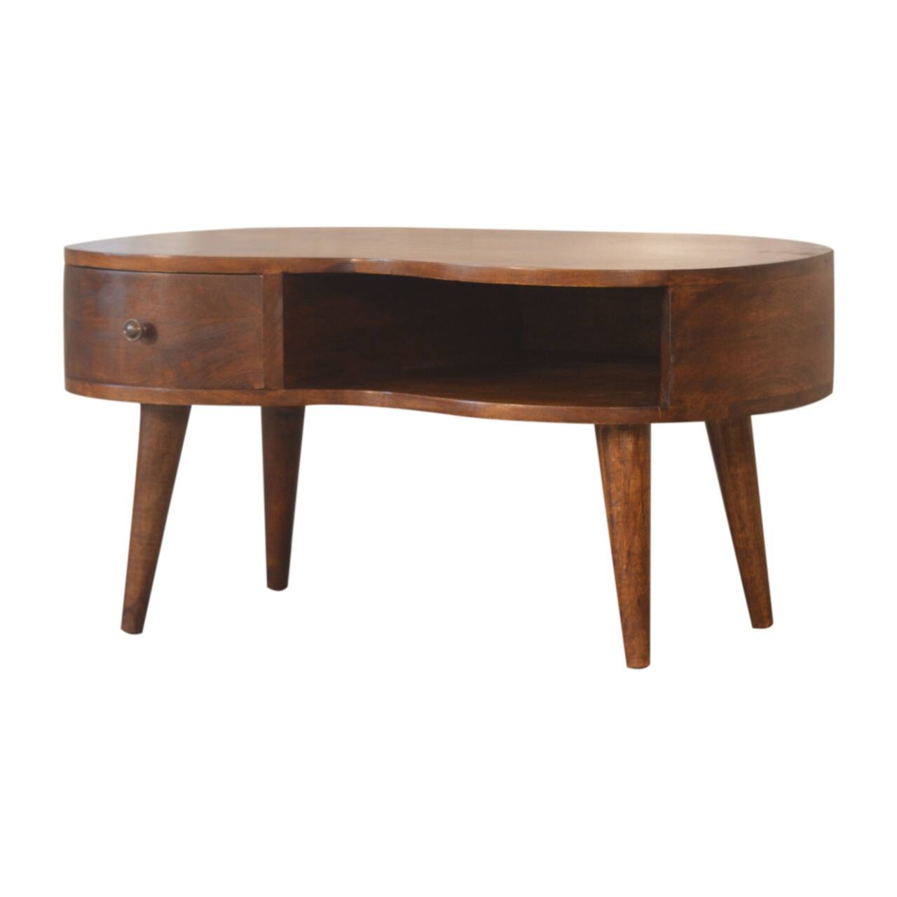 Left. Artisan Furniture - Artisan Furniture Solid Wood Chestnut Wave Coffee Table, 1 Drawer, 1 Shelf, Brown - Brown.