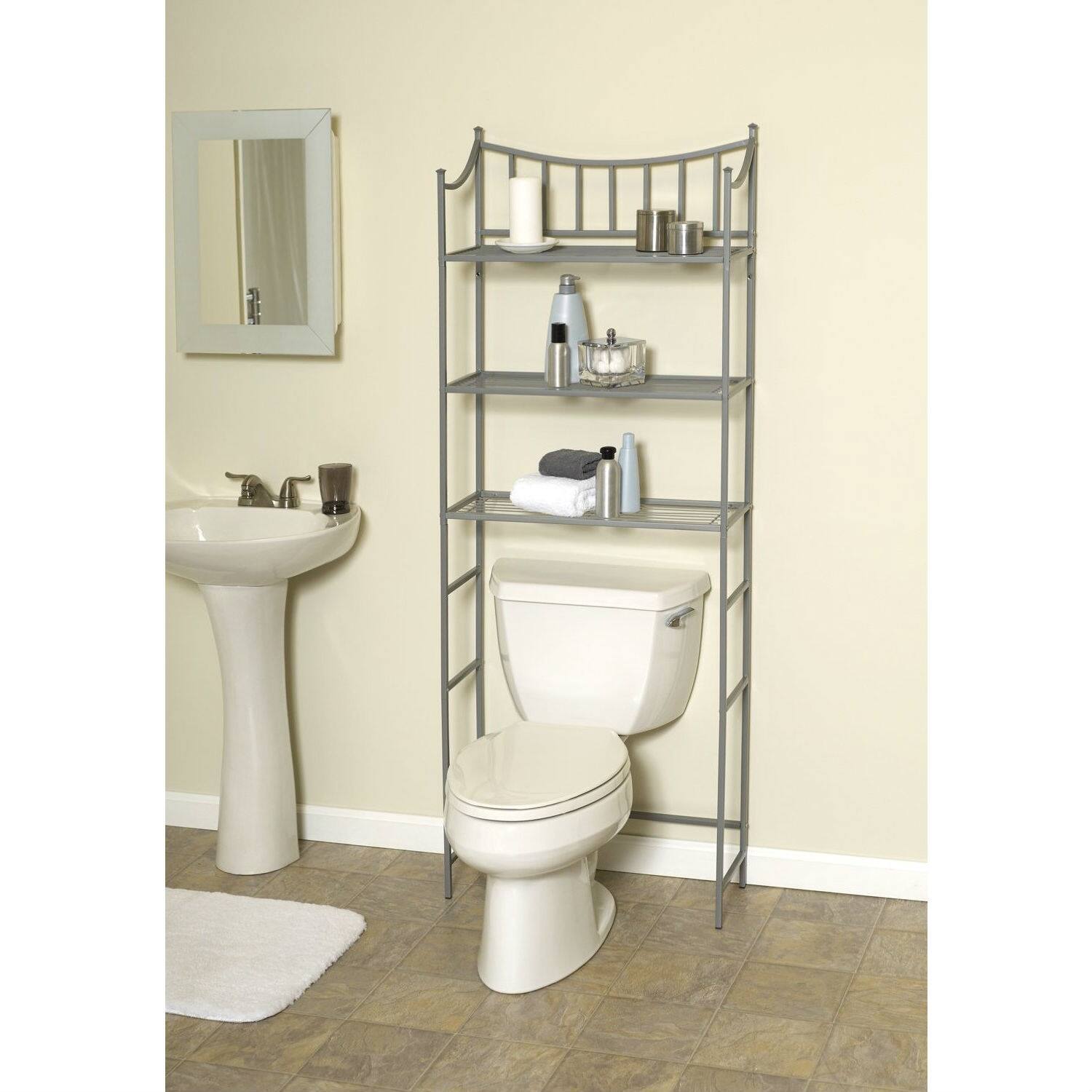 Front. Hivvago - Bathroom Space Saving Over the Toilet Linen Tower Shelving Unit in Nickel Finish - Grey.