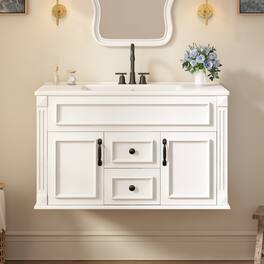 Loheer - 36 inch wall mounted bathroom vanity Floating Bathroom Cabinet with Ceramic Sink - White