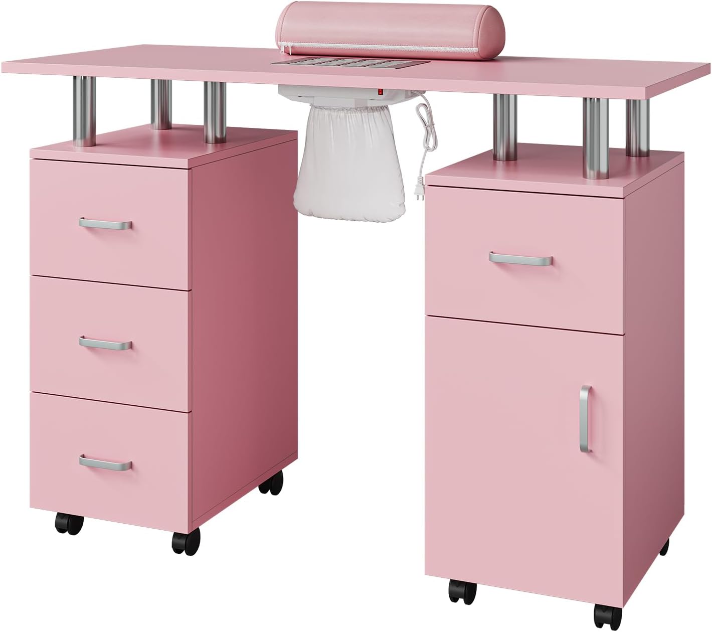 Front. Acekool - Nail Desk for Nail Tech, Manicure Table with Dust Collector & Hand Rest - Pink.