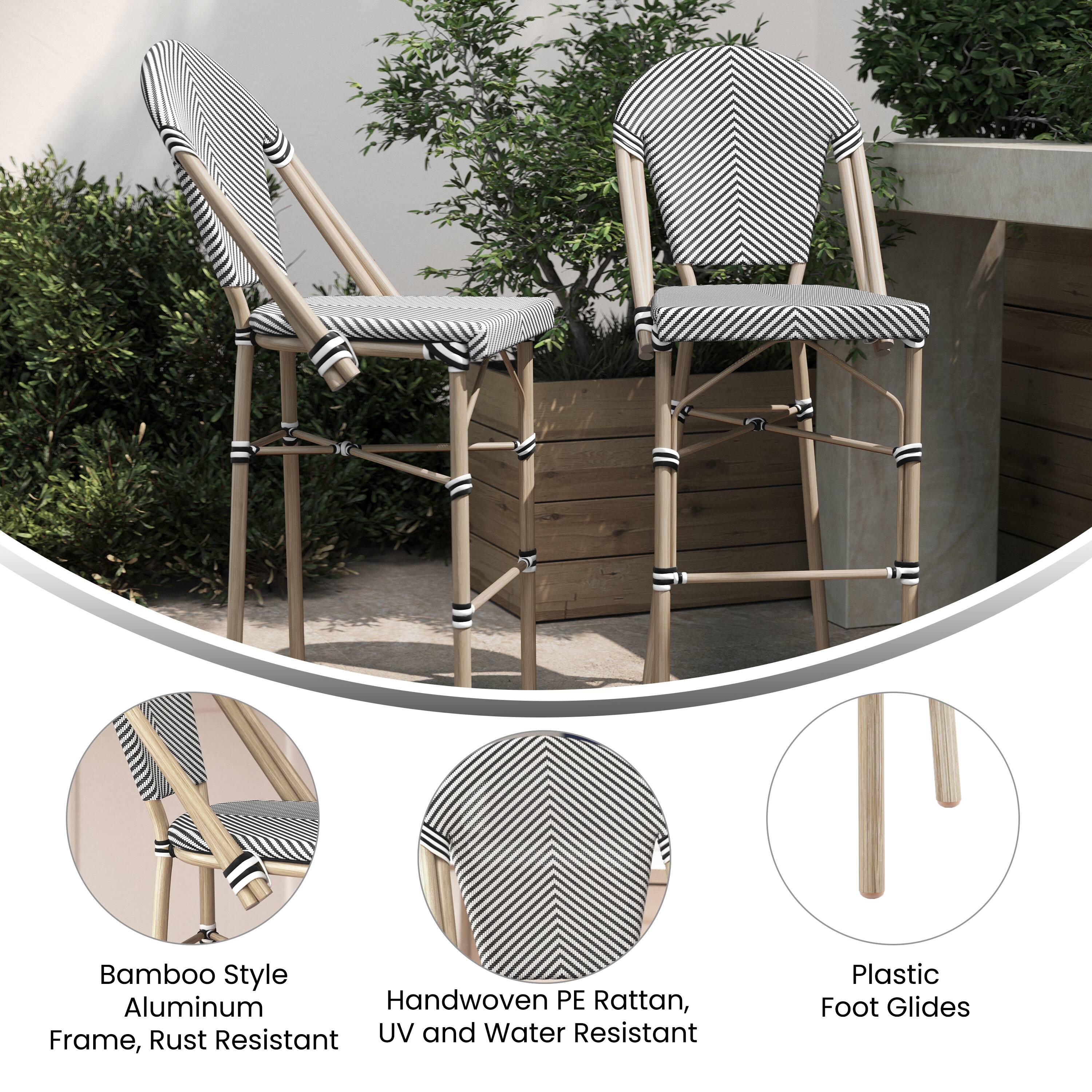 Bamboo Style Aluminum Handwoven PE Rattan, Frame, Rust Resistant UV and Water Resistant Plastic Foot Glides