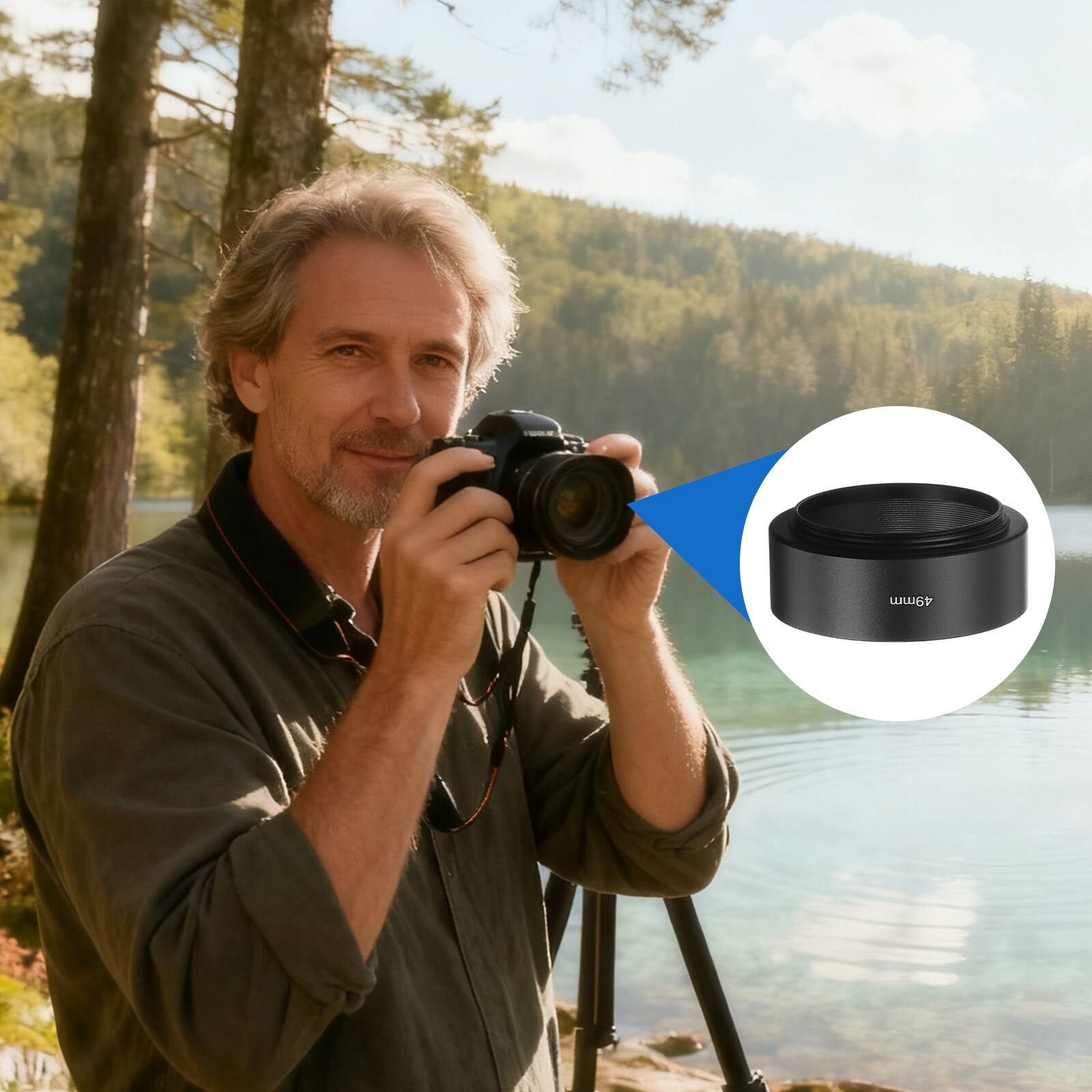 Alt View 5. Unique Bargains - Lens Hood Shade, 49mm Mid-focus Metal Camera Cap Shade with Cleaning Cloth & Pen - Black.