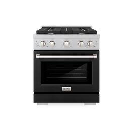 ZLINE - 30 in. Paramount Dual Fuel Satin Steel Range with 4 Burner Cooktop (SDRS-BLM-30) - Satin Steel/Black Matte
