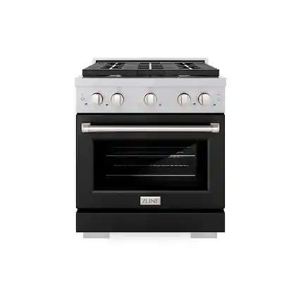 Front. ZLINE - ZLINE 30 in. Paramount Dual Fuel Satin Steel Range with 4 Burner Cooktop (SDRS-BLM-30) - Satin Steel/Black Matte.