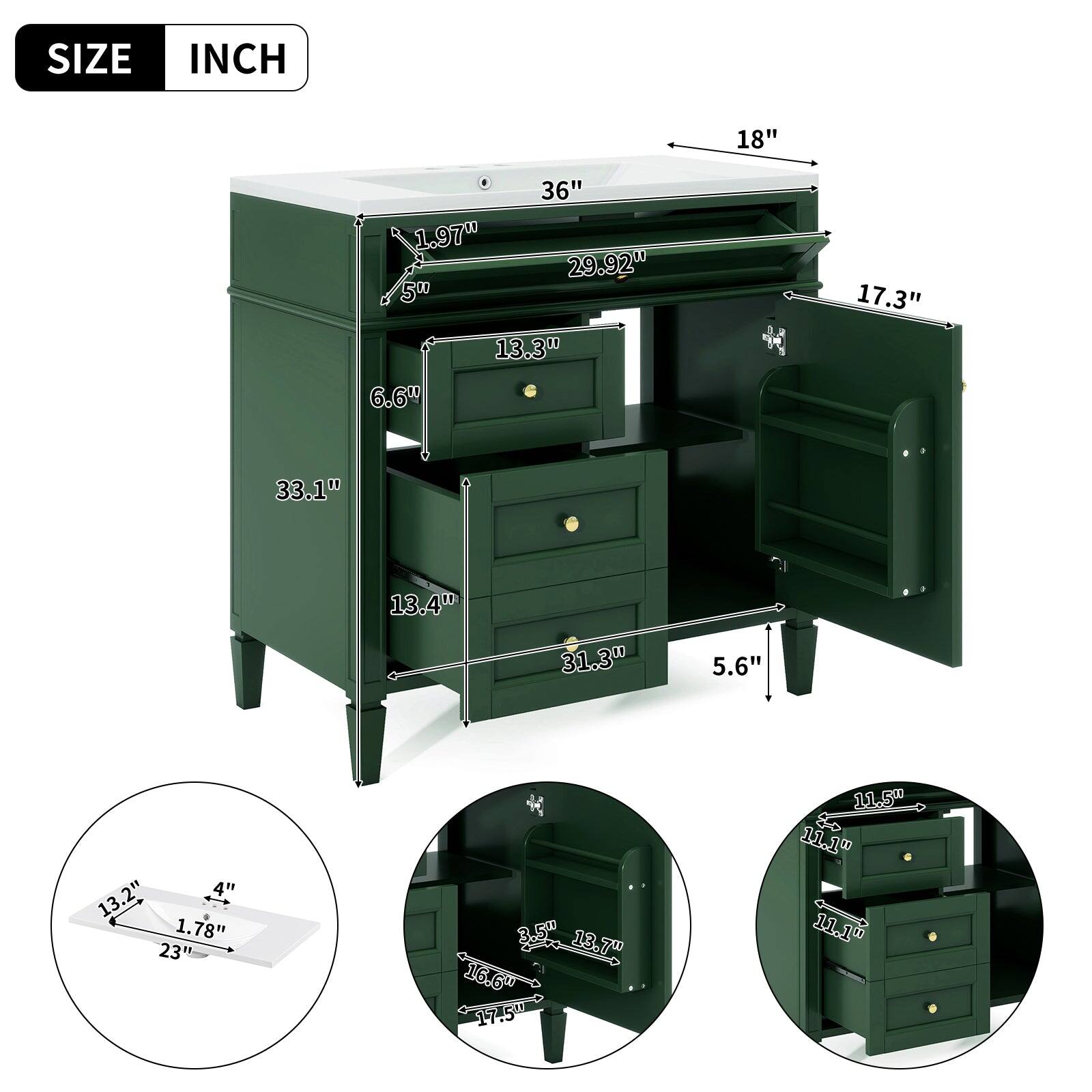 SIZE INCH  
18" 36" 1.97" 29.92" 50 13.3" 6.6" 4 17.3" 33.1" 13.4" 31.3" 5.6" 13.2" 4" 1.78" 23" 3.5" 13.7" 16.6" 17.5" 11.5" 80 11.1" 11.1"