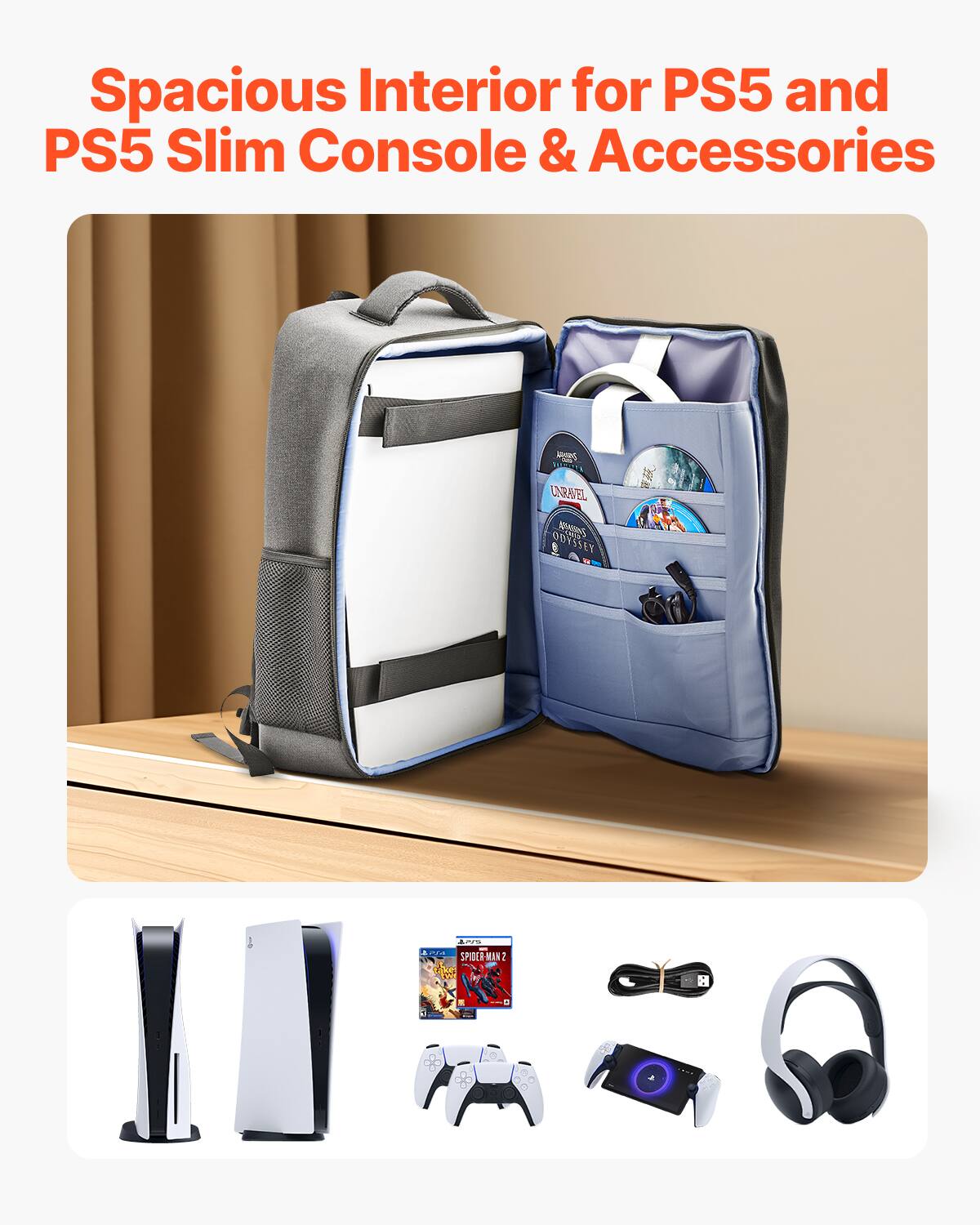Spacious Interior for PS5 and PS5 Slim Console & Accessories