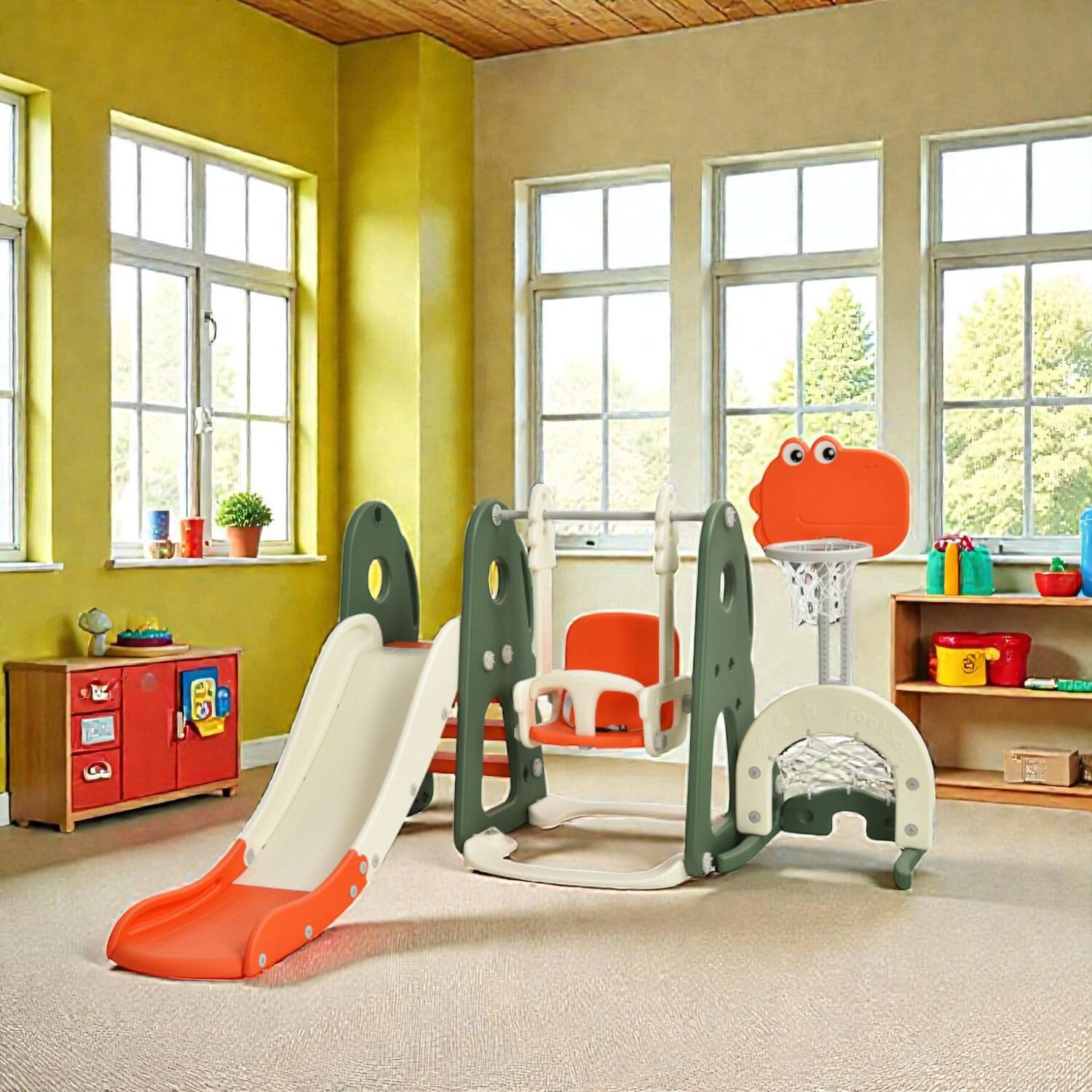 BreeBe - 6-in-1 Toddler Outdoor & Indoor Play Center with Swing, Slide, and Ball Activities - Orange price history on PriceWatchPro