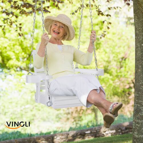Alt View 4. Winado - 1-Person Patio Wooden Porch Swing Chair Bench Only with Hanging Chains, Cup Holders for In/Outdoor Courtyard Garden Yard - White.